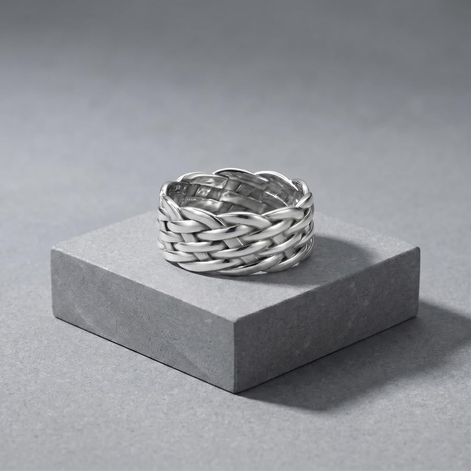 925 Sterling Silver 9mm Chunky Braided Ring, Comfort Fit Twist Wedding Band for Men and Women, US Sizes 6-13