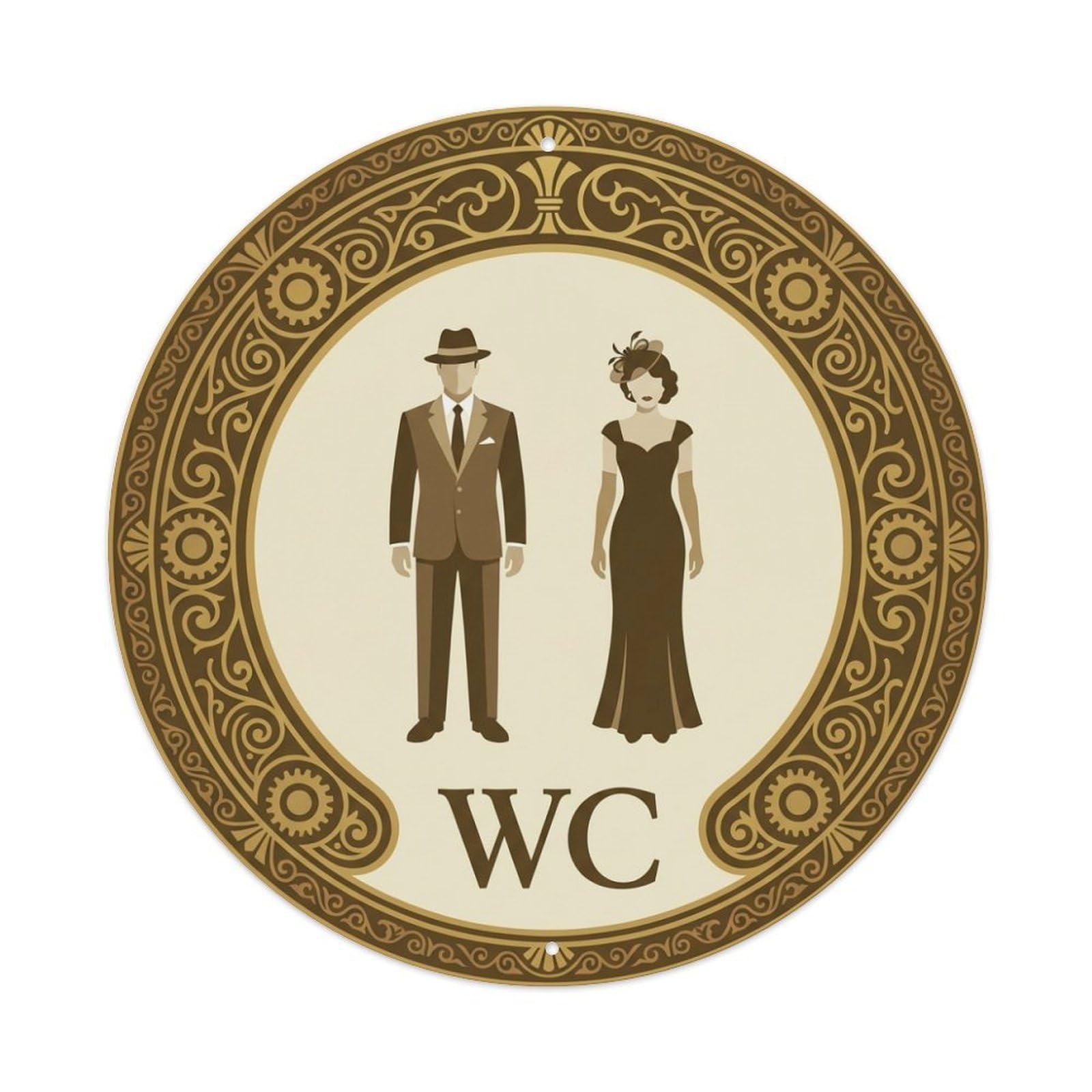WC Art Deco Restroom Sign Ladies Gents Metal Tin Sign