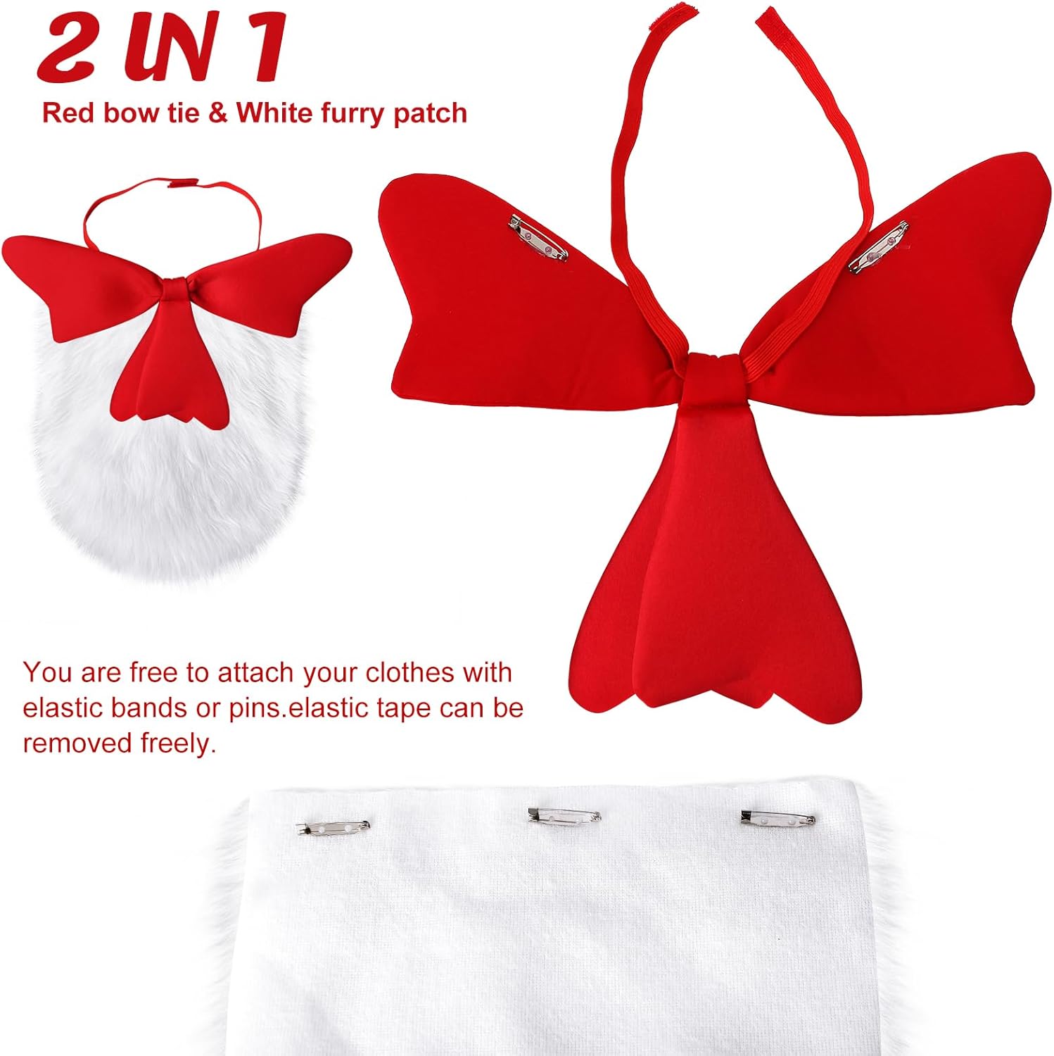 5 Pcs Hallowen Costume Accessories,Red White Striped Hats/Red Bow/White Furry/White Gloves - Image 3