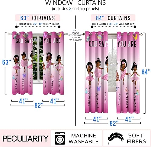 Miniatura 6 de BATATADOCE Cortinas afroamericanas para dormitorio de niñas, cortinas de princesa para habitación de niñas pequeñas, tratamientos de ventana rosas