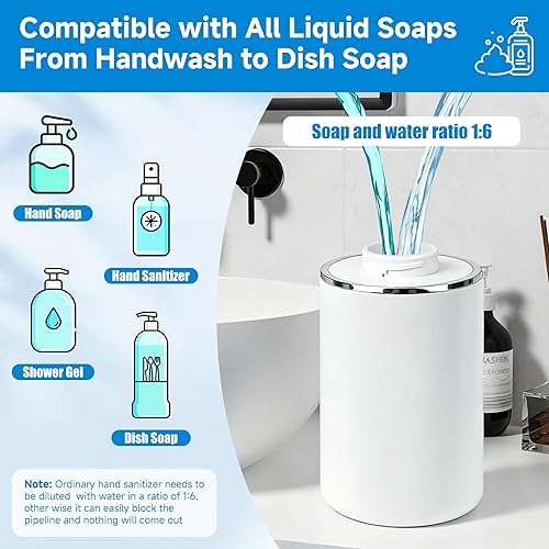 Miniatura 7 de Paquete de 2 dispensadores automáticos de jabón, dispensador de jabón para platos recargable sin contacto, dispensador ajustable de 3 niveles,