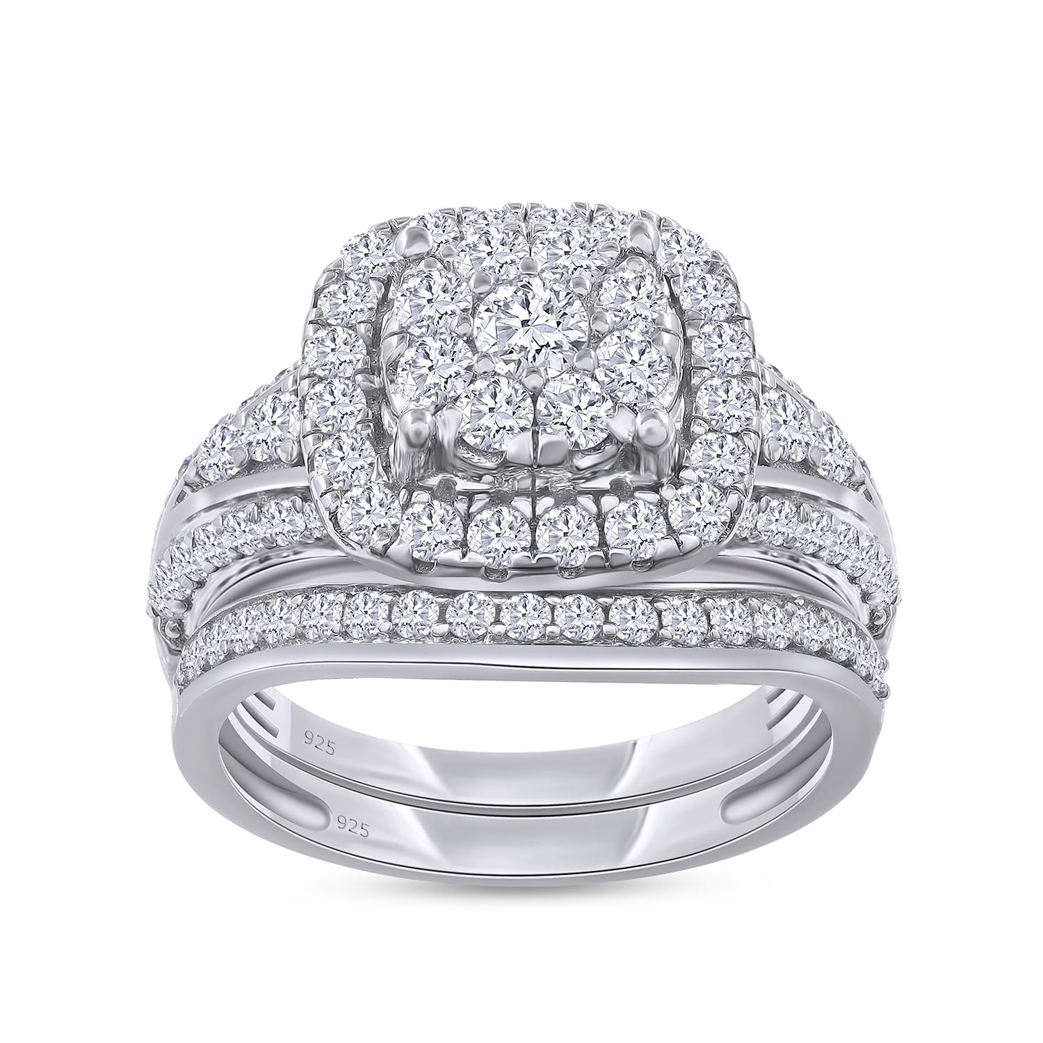 SAVEARTH DIAMONDSDouble Halo Bridal Ring Sets for Women Round Lab Created Moissanite or Lab Grown Diamond Wedding Band Engagement Rings in 14k Rose Gold Over Sterling Silver Jewelry Gift for Her