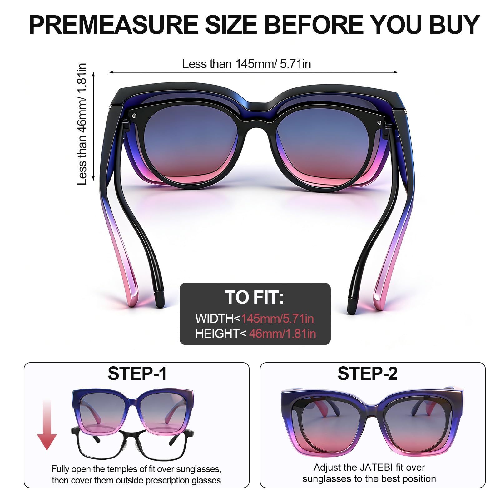 JATEBI 3er-Pack übergroße Brille Sonnenbrille für Frauen Männer polarisierte Passform über Sonnenbrillen UV400 Schutz