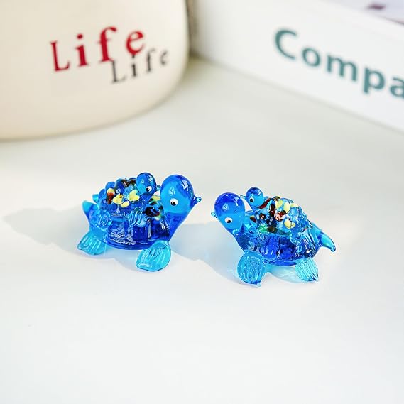 2.5'' Hand Blown Glass Sea Turtle Figurines Mini Sea Animal Collectibles