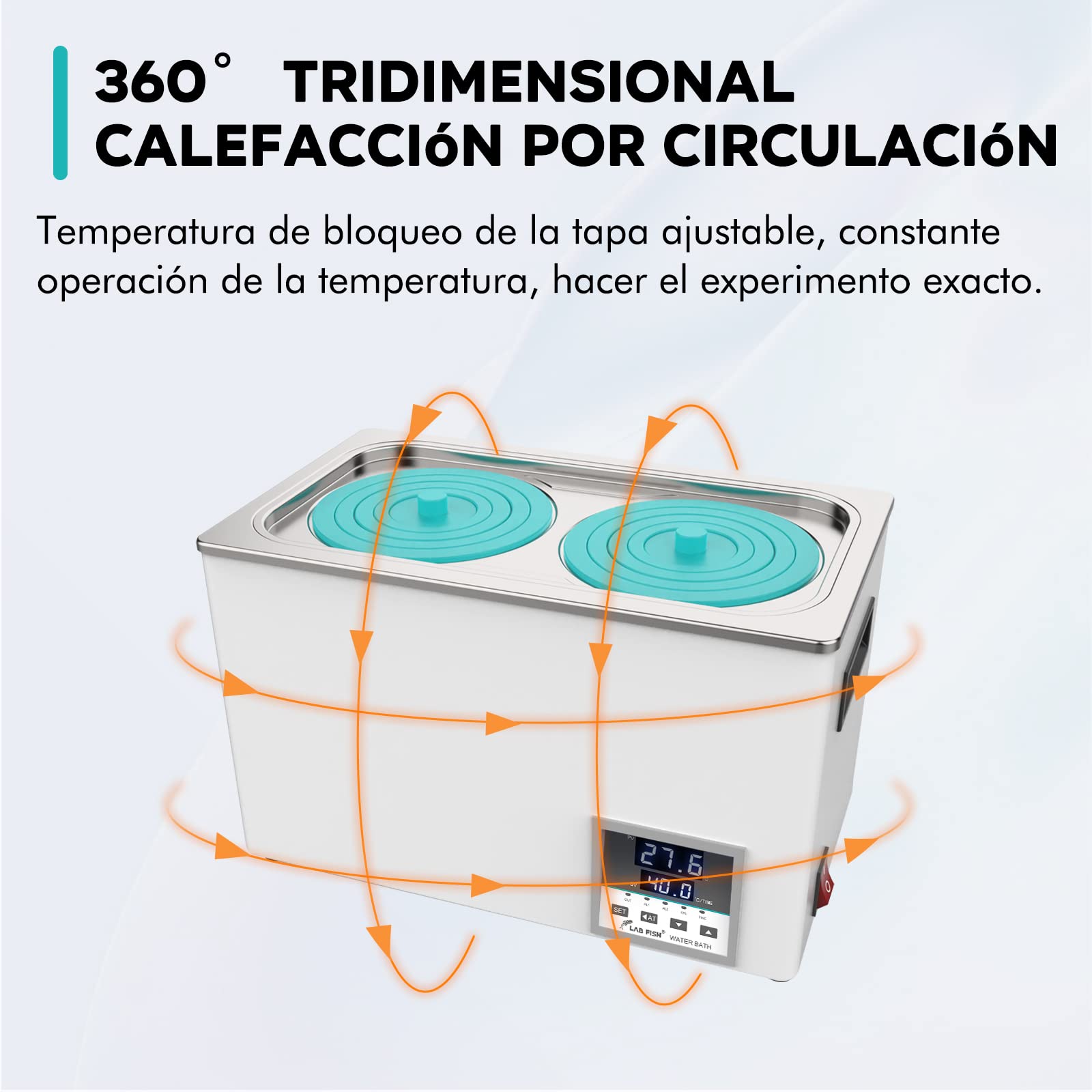 LAB FISH Baño María Baño de Agua Termostatico Laboratorio 6L, 600W - Doble Abertura, Acero Inox - Termostato Preciso ±0,1°C - Temporizador 0-999min - Pantalla LED