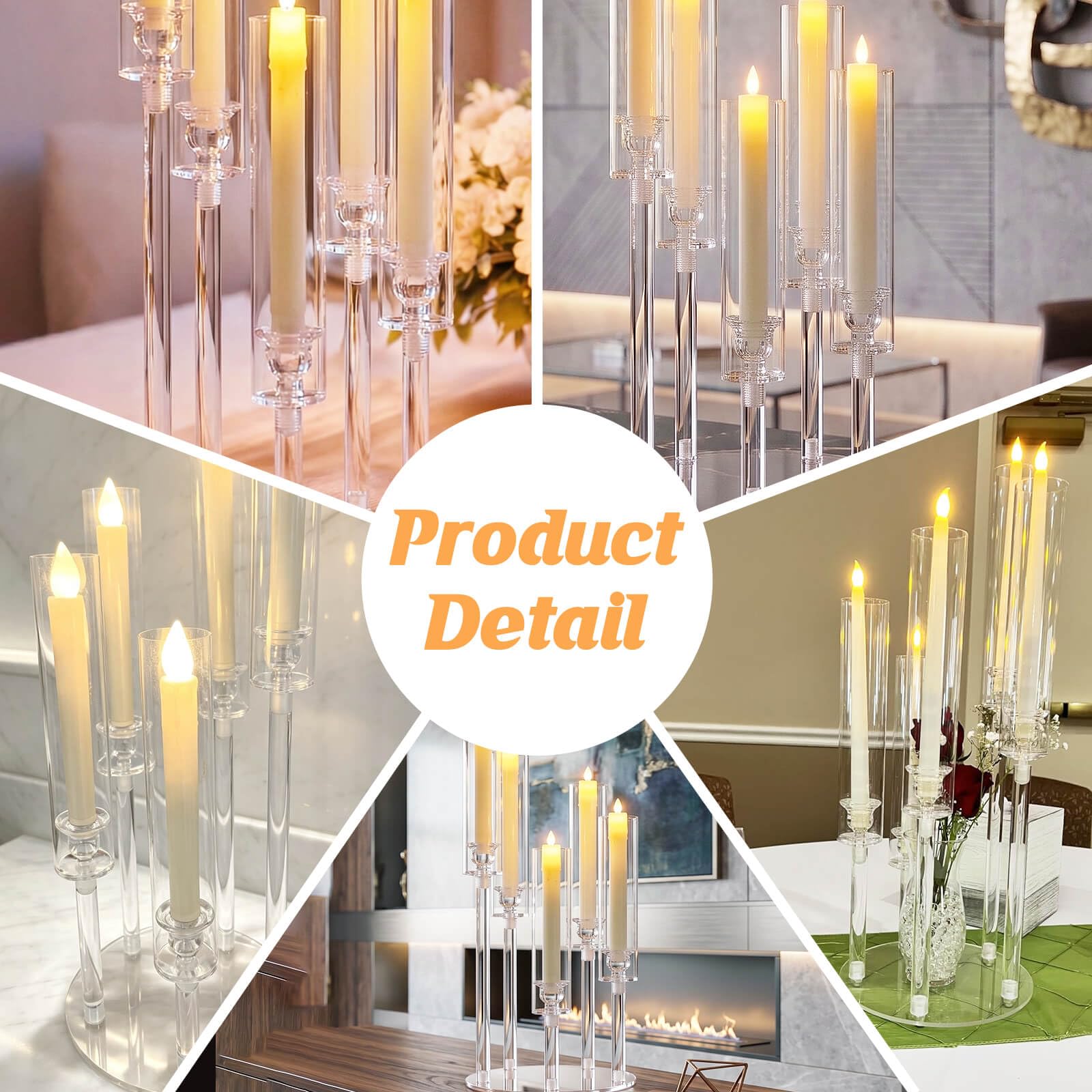 Set di 6 candelabri in acrilico a 5 bracci Centrotavola 57,9 cm