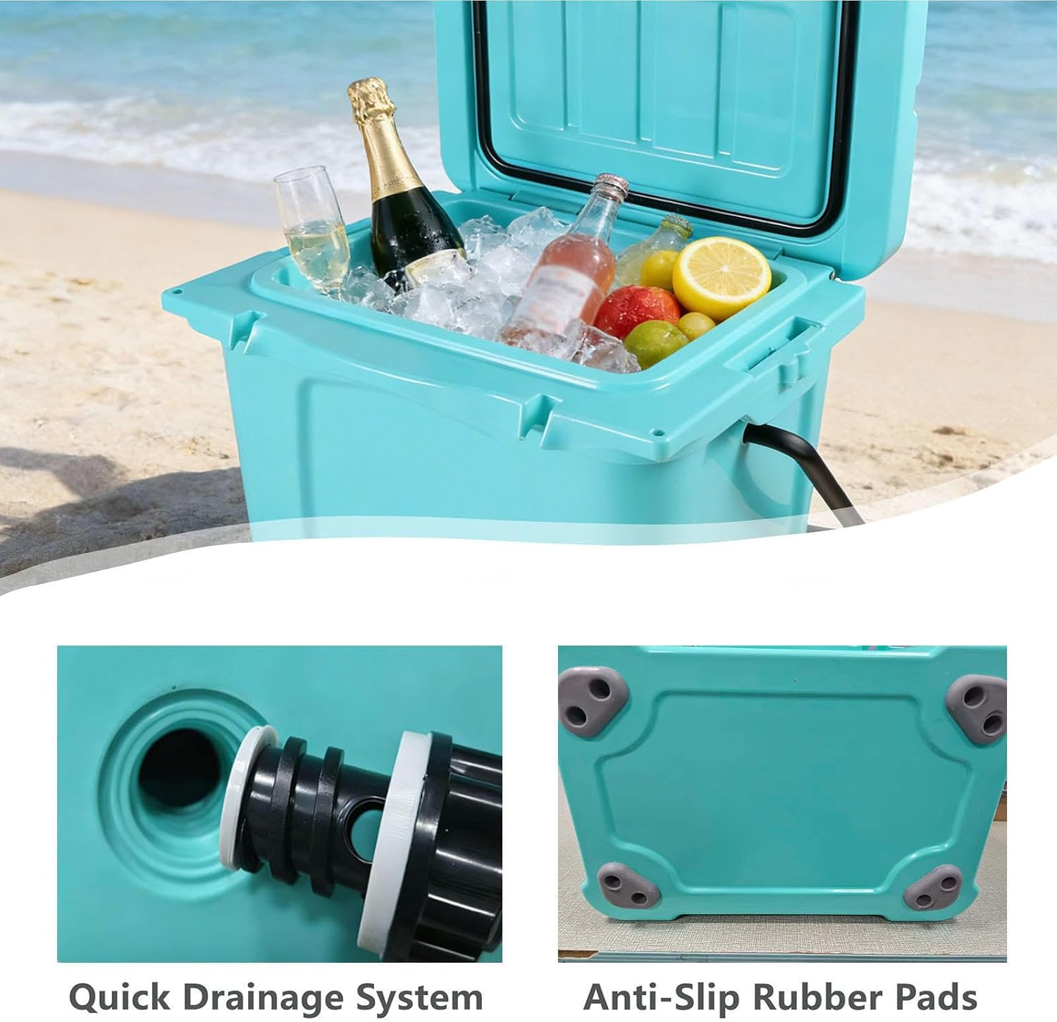 25QT ice Coller with Bottle Opener, Cup Holder, Forming Ruler and Portable Handle Outdoor Insulated Cooler Long-Term Insulation, for Camping, Fishing and Everyday Use