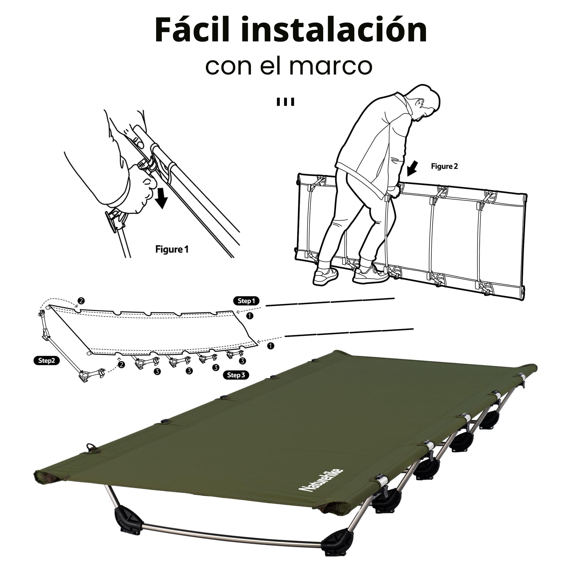 Naturehike Cama Plegable Compacta de Camping Portátil Ultraligera Fuerte y Resistente.Cómoda para Adultos y Niños.Acampar,Colchón de Aire,Viajes,Oficina,soporta hasta 150 kg.
