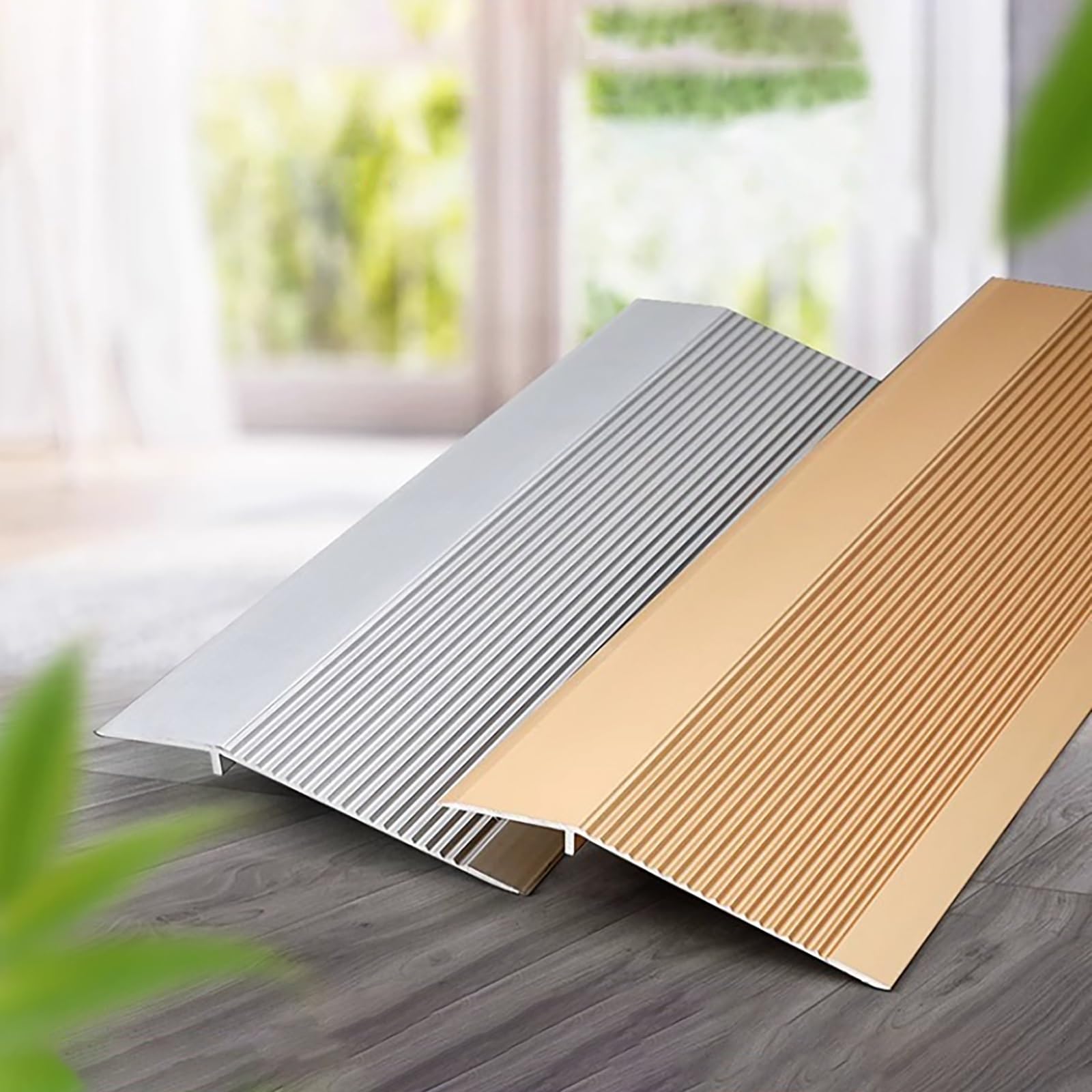 Tira De Transición para Suelos Irregulares, Perfil De Compensación para Umbral De Puerta, 135cm X 2 Piezas, 10cm De Ancho Adicional para Suelos De Madera, Vinilo Y Baldosas Interiores(Silber)