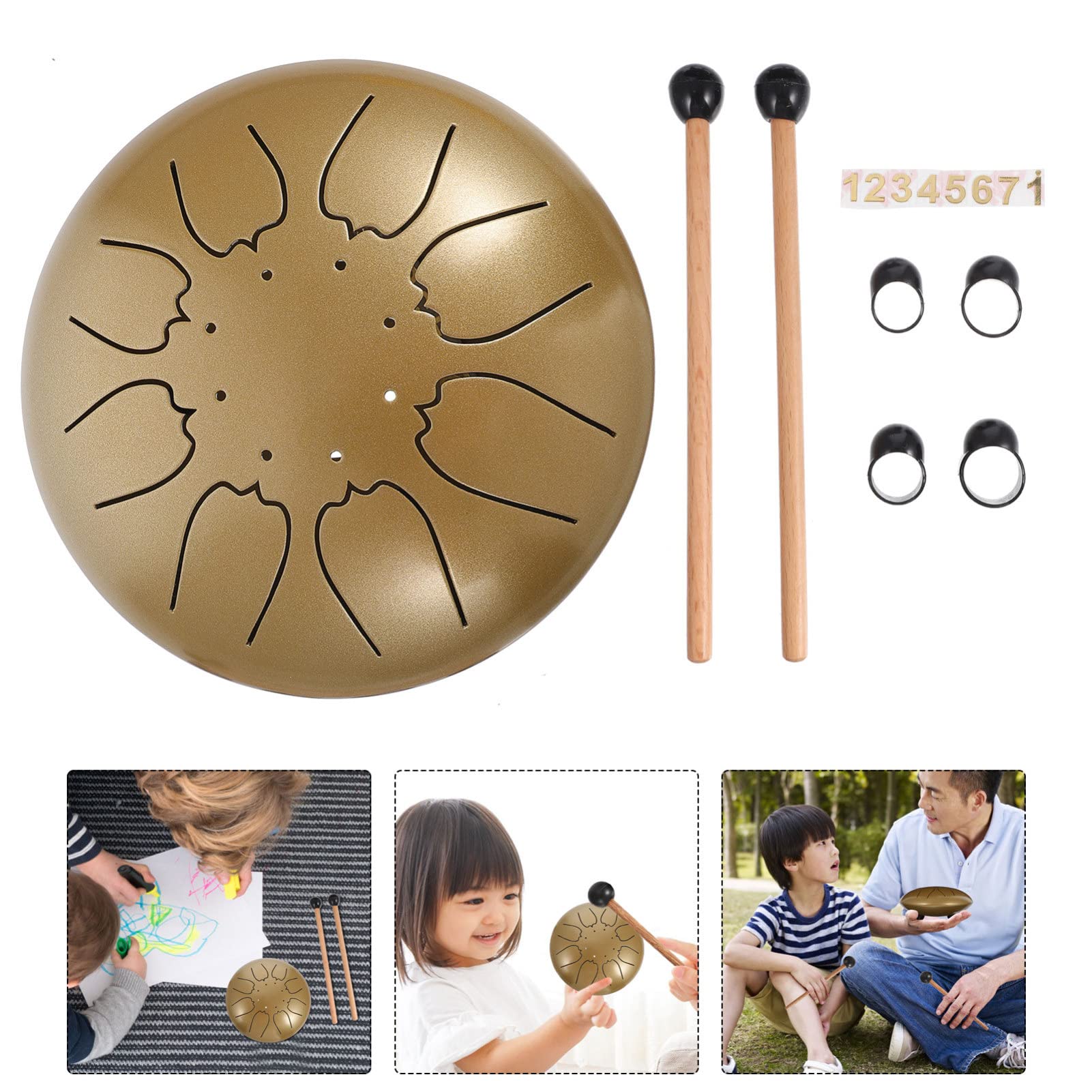 Toyvian Tamburo Mano da Tamburo Toni Scala Portatile Bacchette Incluse Strumento Musicale Elegante per Educazione e Relax