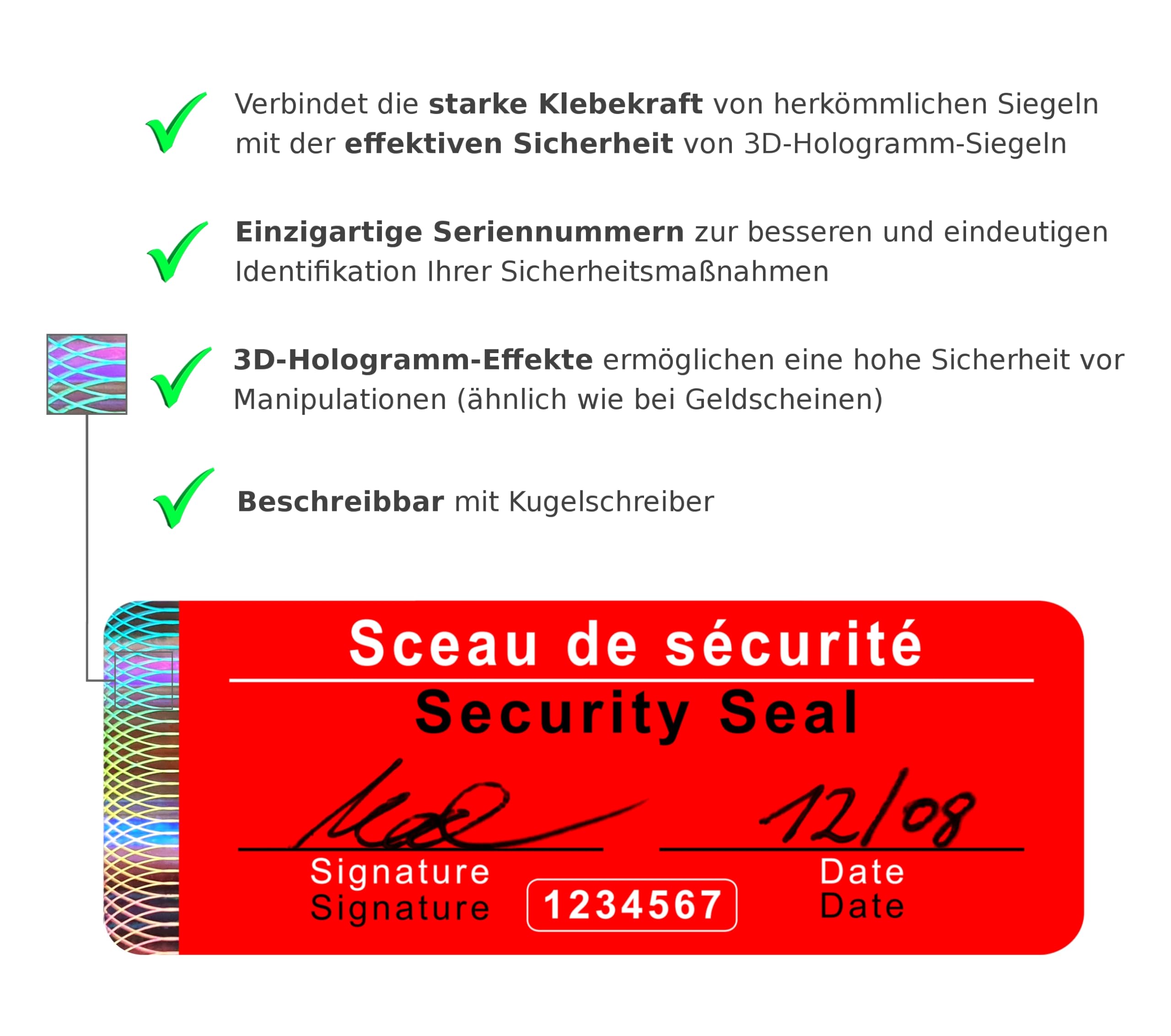 1000 pezzi - Sigillo di sicurezza con numero di serie, 70 x 25 mm, rosso, scrivibile, adesivi di sicurezza, sigilli, etichette di sicurezza, etichette di sicurezza, etichette autoadesive, sigillo di