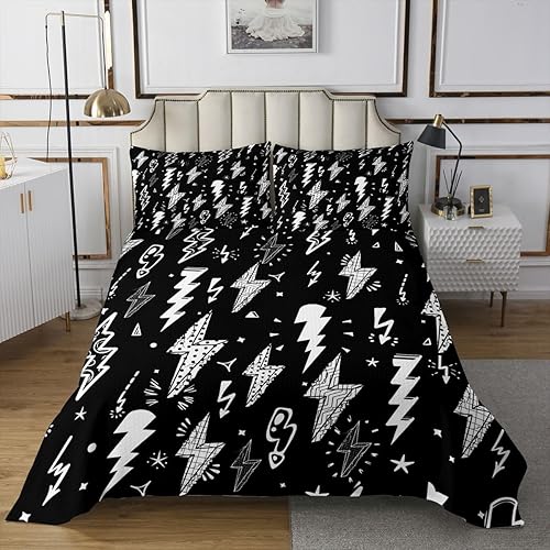 Miniatura 2 de Juego de colcha de rayo dibujado a mano con rayo de rayo, 3 piezas para niños y niños, colcha acolchada de microfibra (1 colcha + 2 fundas de
