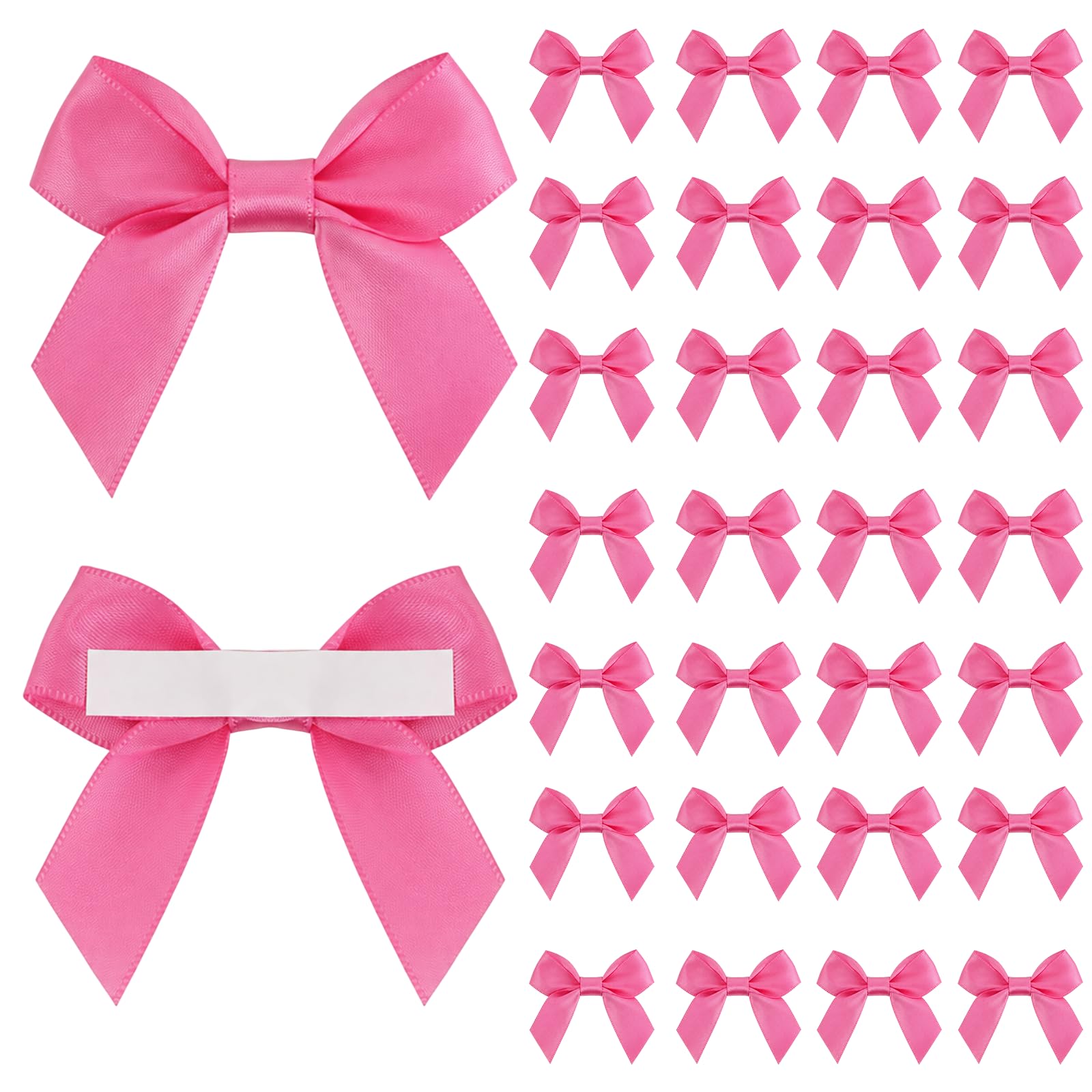 30PCS Self Adhesive Ribbon Bows 6.35CM/2.5in Small Satin Bow for DIY Craft Gift Wrapping Wedding Birthday Party Decor (30, Hot Pink, 6.35CM)