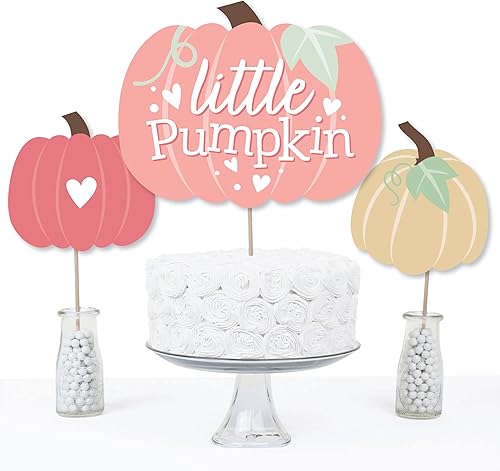 Miniatura 5 de Big Dot of Happiness Girl Little Pumpkin - Juego de 15 palos de centro de mesa para fiesta de cumpleaños de otoño o baby shower