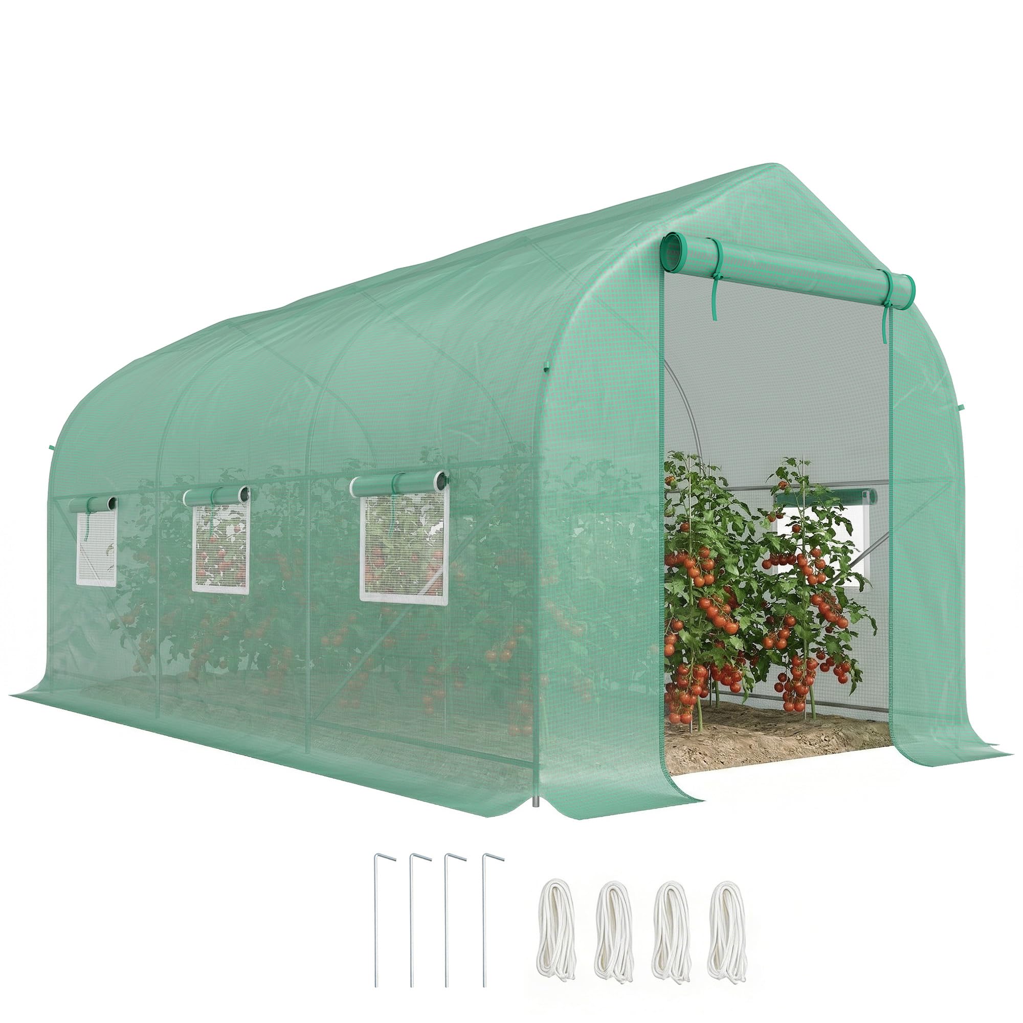 Outsunny Invernadero de Jardín 4x2x2 m Invernadero de Túnel con 6 Ventanas Transpirables y Puerta Enrollable con Cremallera Huerto para Cultivo Plantas Verduras Verde