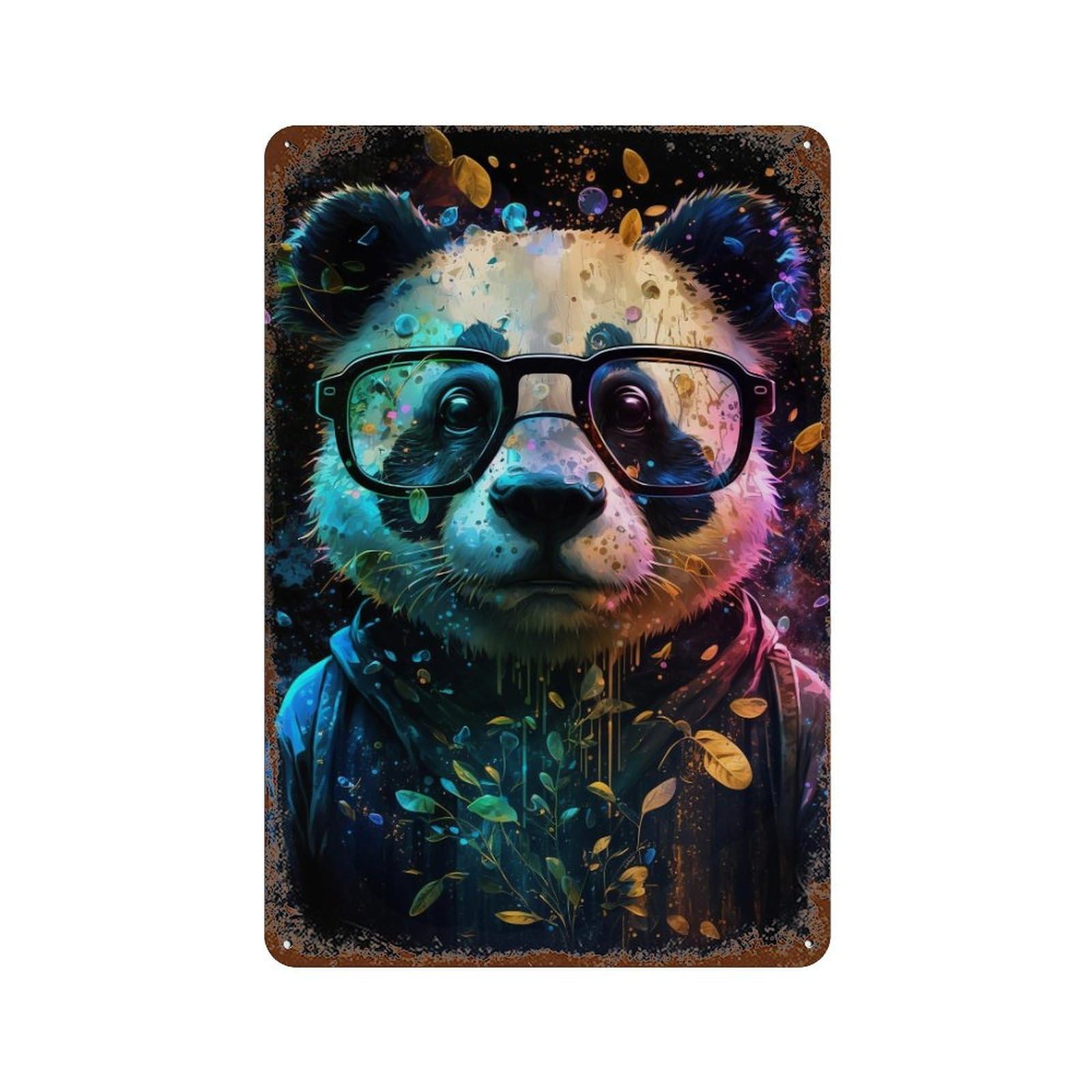 Colorful Panda Art Print-4 Weathered Tin Sign 11.8"x7.9", Rustic Home Decor for Garage, Bar And Workshop Decor