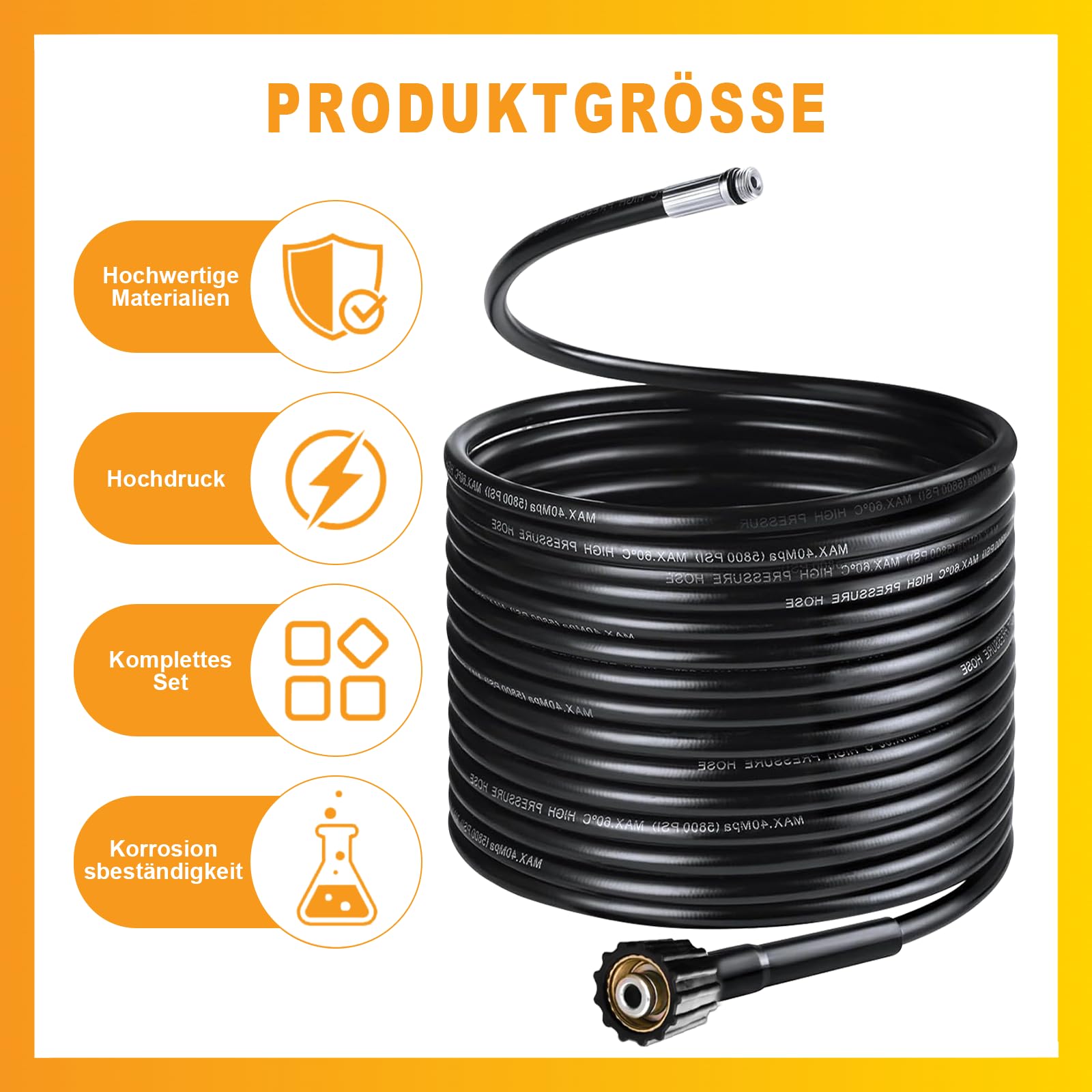 Set di tubi universali per idropulitrici ad alta pressione, 30 m, 5800 PSI/400 bar, con ugello rotante e ugello per flusso d'aria, compatibile con Kärcher K2-K7, Bosch, Lavor, attacco M22, adattatore
