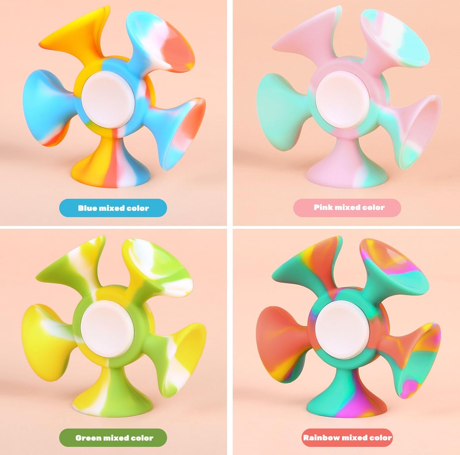4 Pack Fidget Spinner with Suction Cup - Safe and Soft Sensory Anxiety Relief Toy for Adults and Kids 8-12 | Perfect Suction Dart Target Game, Classroom Focus Tool & Party Favors