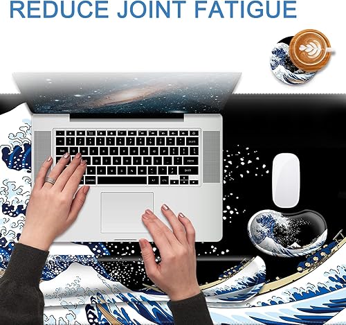 Miniatura 4 de Juego de alfombrillas de mouse para teclado, alfombrilla de mouse grande para juegos + reposamuñecas para teclado + juego de posavasos, 4