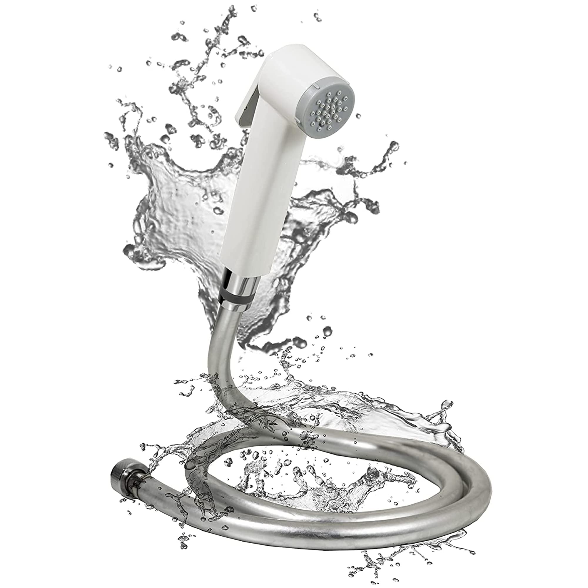Sulfar Shattaf Set | White Bidet Sprayer with Silver PVC Hose | Handheld Toilet Spray for Personal Hygiene & Cleaning | Lightweight & Durable