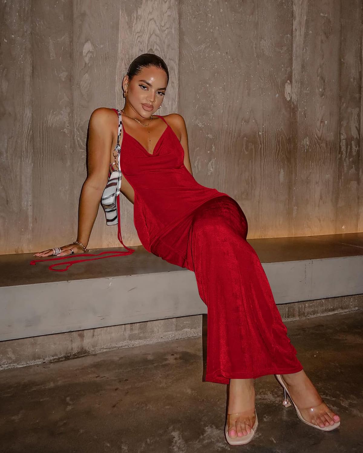 Doweha Women Backless Cowl Neck Cocktail Going Out Dress Halter Slip Long Semi Formal Party 2025 Spring Summer Maxi Dress - Image 2