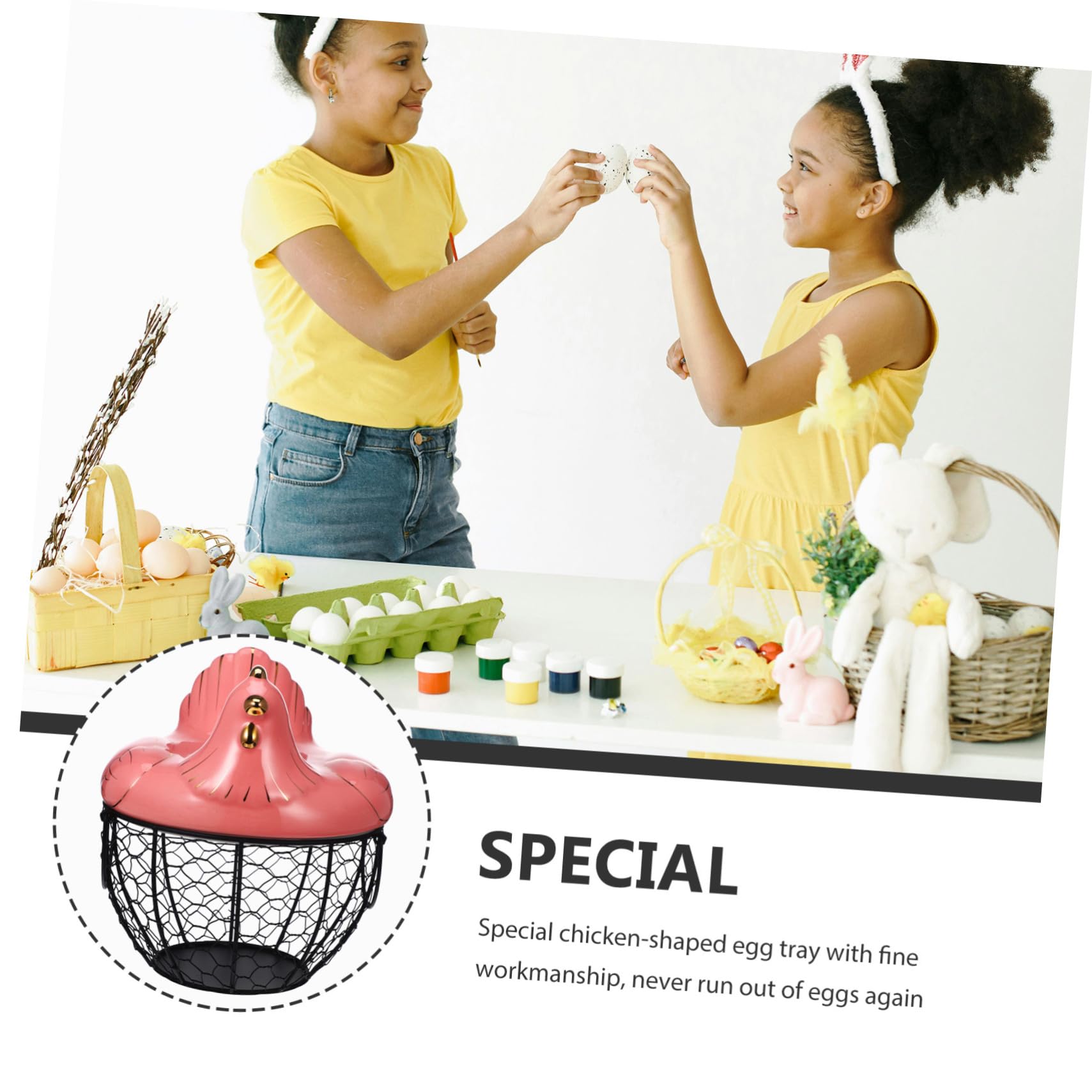 Eieraufbewahrungskorb Organisator für Eier und Obst aus Eisen in Hühnerform Kreativer Kunstharz und Metall Eierhalter Rosa für Küche und Haushalt