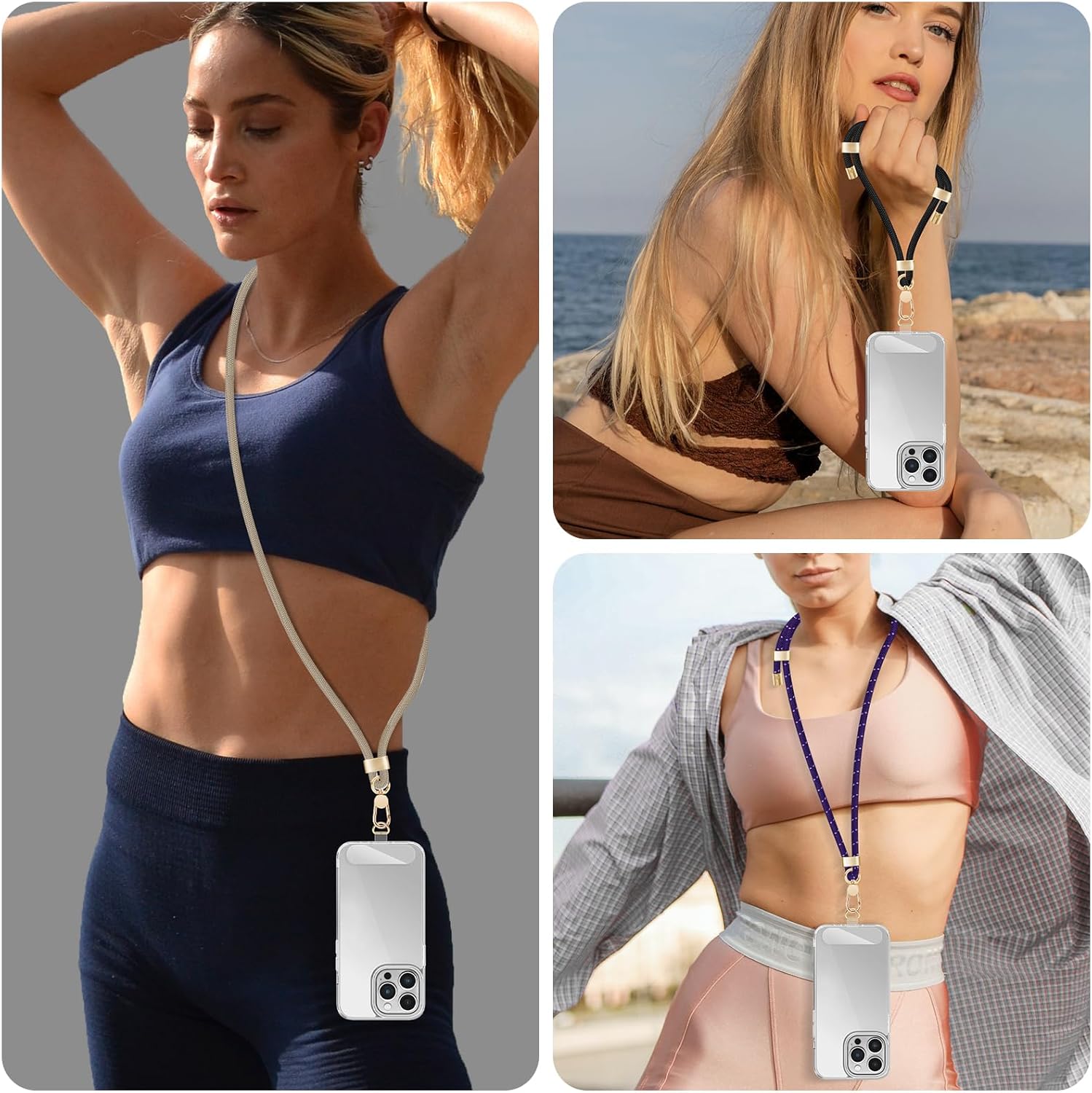 UKON Cell Phone Lanyard,Crossbody Lanyard and Wrist Strap Premium Metal Buckle Phone Charms with 2 X Strap Patch Compatible with All Smartphone(Khaki) - Image 2