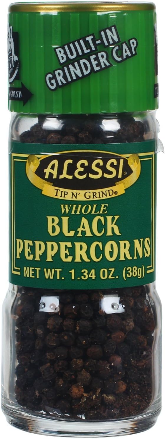 Alessi Whole Black Peppercorns, 1.34-Ounce Grinders (Pack of 6)