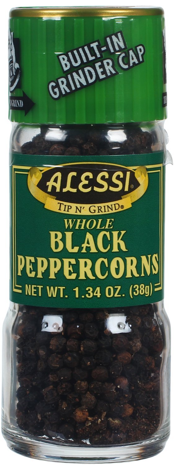 Alessi Whole Black Peppercorns, 1.34-Ounce Grinders (Pack of 6)