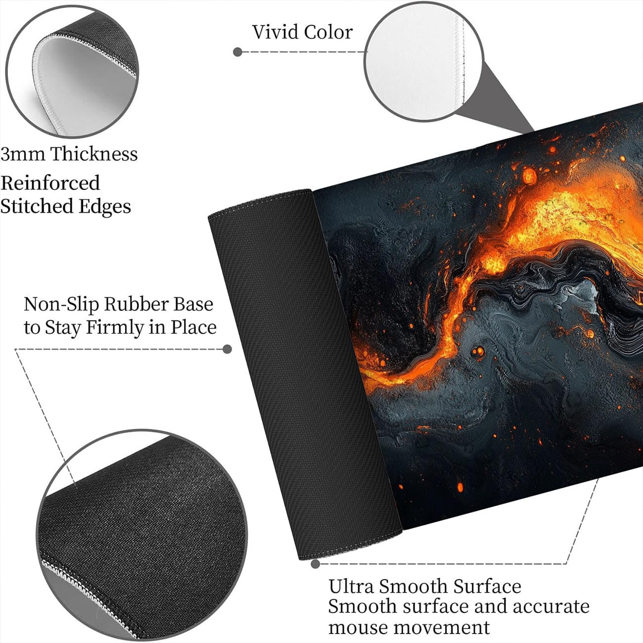 Alfombrilla de mouse abstracta para juegos, gris oscuro, naranja, líquido, alfombrilla de mouse grande para juegos, alfombrilla de teclado para laptop, base de goma antideslizante, alfombrilla de