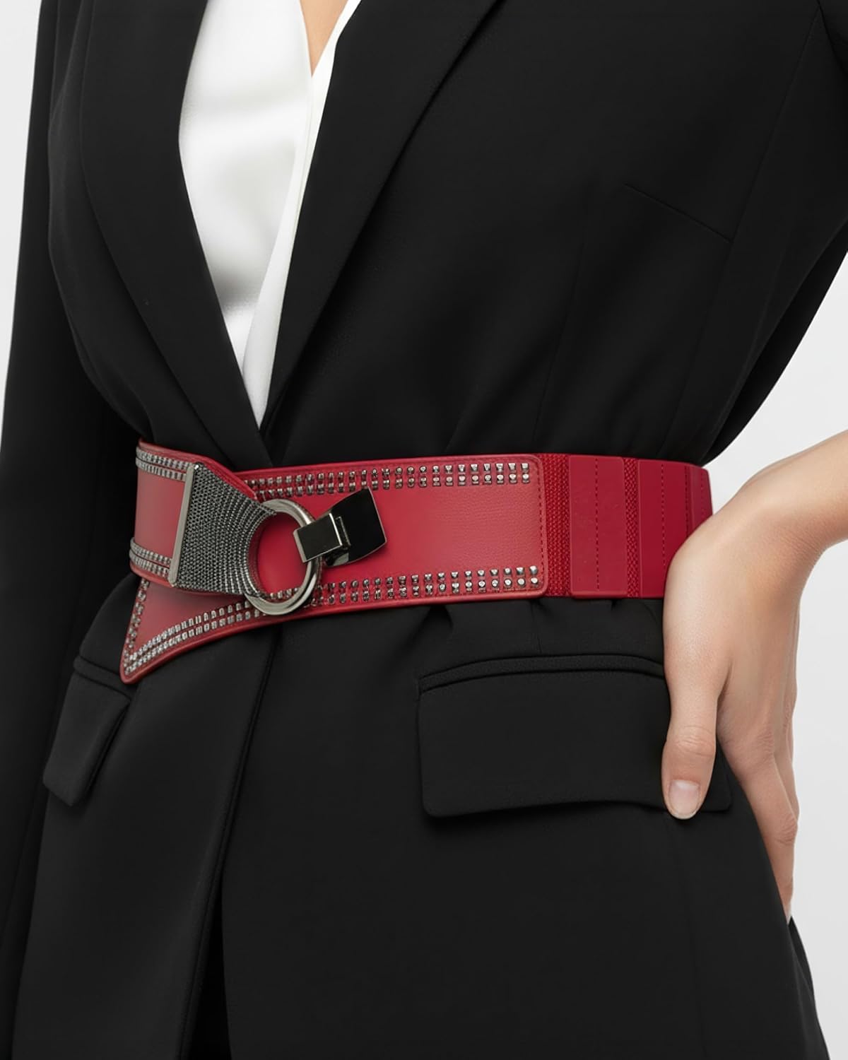 BlackButterfly Wide Elastic Stretch Retro Metal Interlock Buckle Belt - Image 2