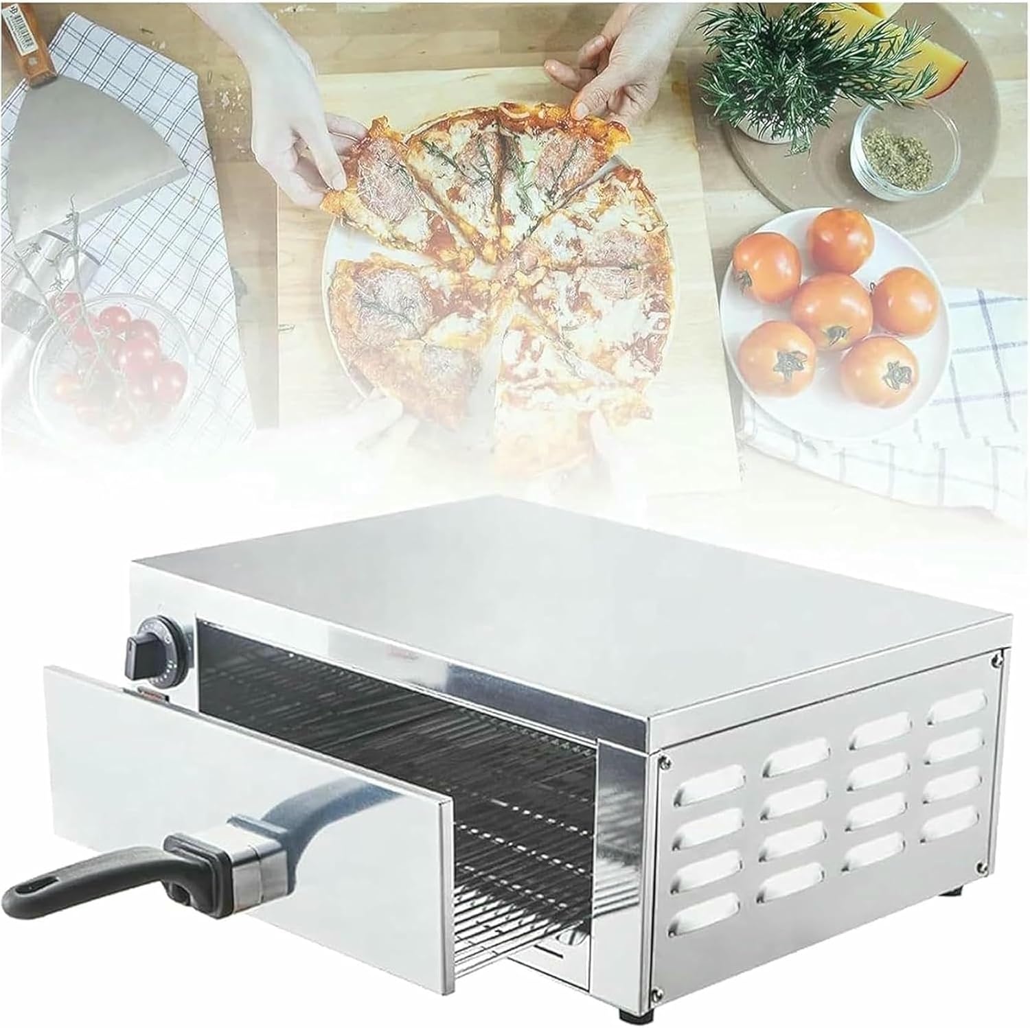 Electric Pizza Oven,Countertop Pizza Maker, Kitchen Pizza Toaster Home Commercial Countertop Pizza Maker Stainless Steel Bake Pan with Handle and Removable Pizza Tray