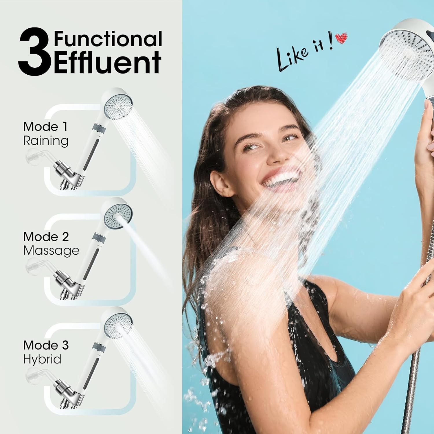 Filtered Shower Head with Rotary On/Off Switch, Anti-Chlorine Carbon Filter for Healthier Skin & Hair, 3 Spray Settings, 79 inch Extra Long Hose & Bracket, RV & Outdoor, Pet Shower