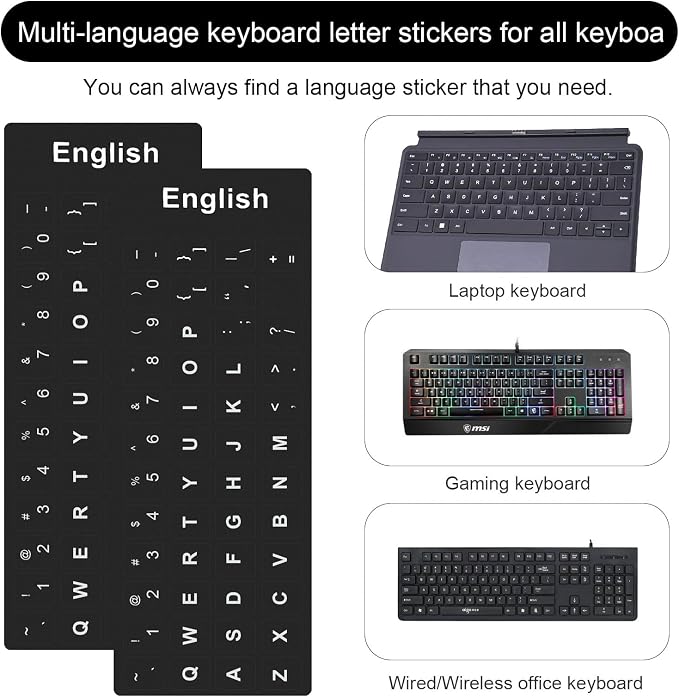 2PCS Adhesivos de Teclado en Inglés Negro con Letras Blancas miniatura 3