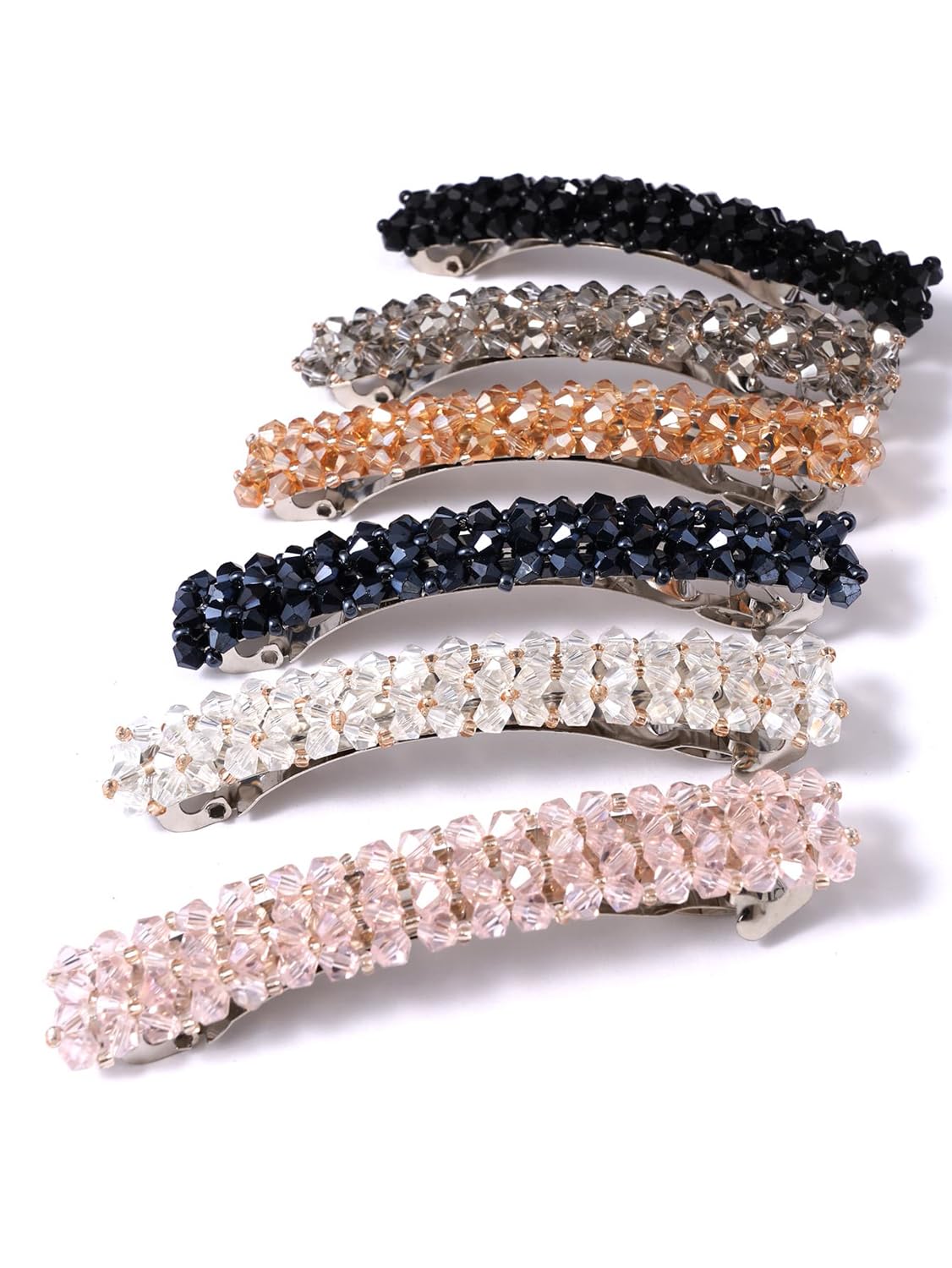 6pc Crystal French Barrette Hair Clip Set, Stylish Accessories
