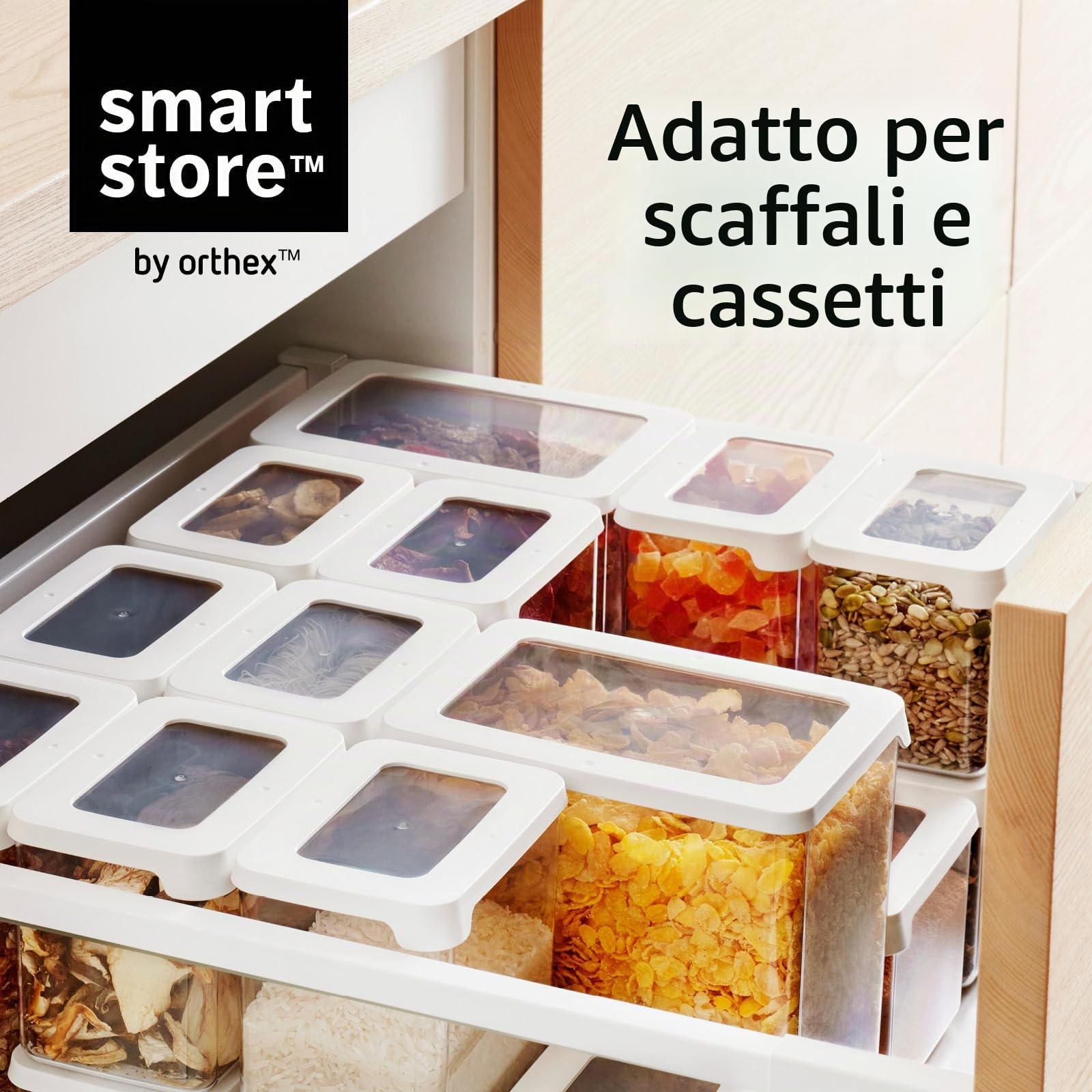 SmartStore Contenitori ermetici trasparenti per alimenti secchi con coperchio, 1,65 l, set di 4, senza BPA, lavabili in lavastoviglie, contenitori impilabili da