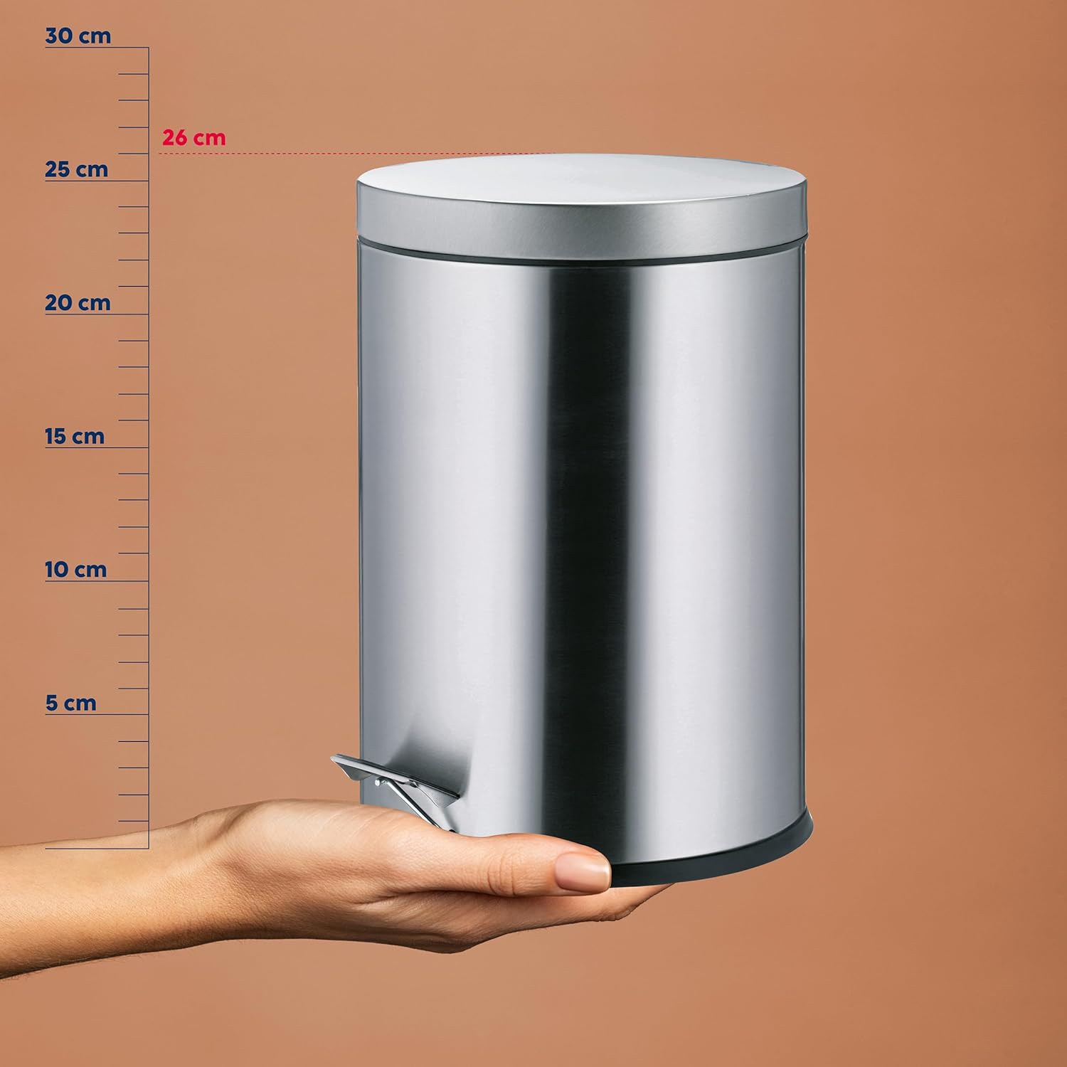 Kela 18172 Pedal Trash Can, Stainless Steel, Size: Diameter 6.7 x Height 10.0 inches (17 x 25.5 cm), Pedal Bin 3L, Stainless Steel Mat