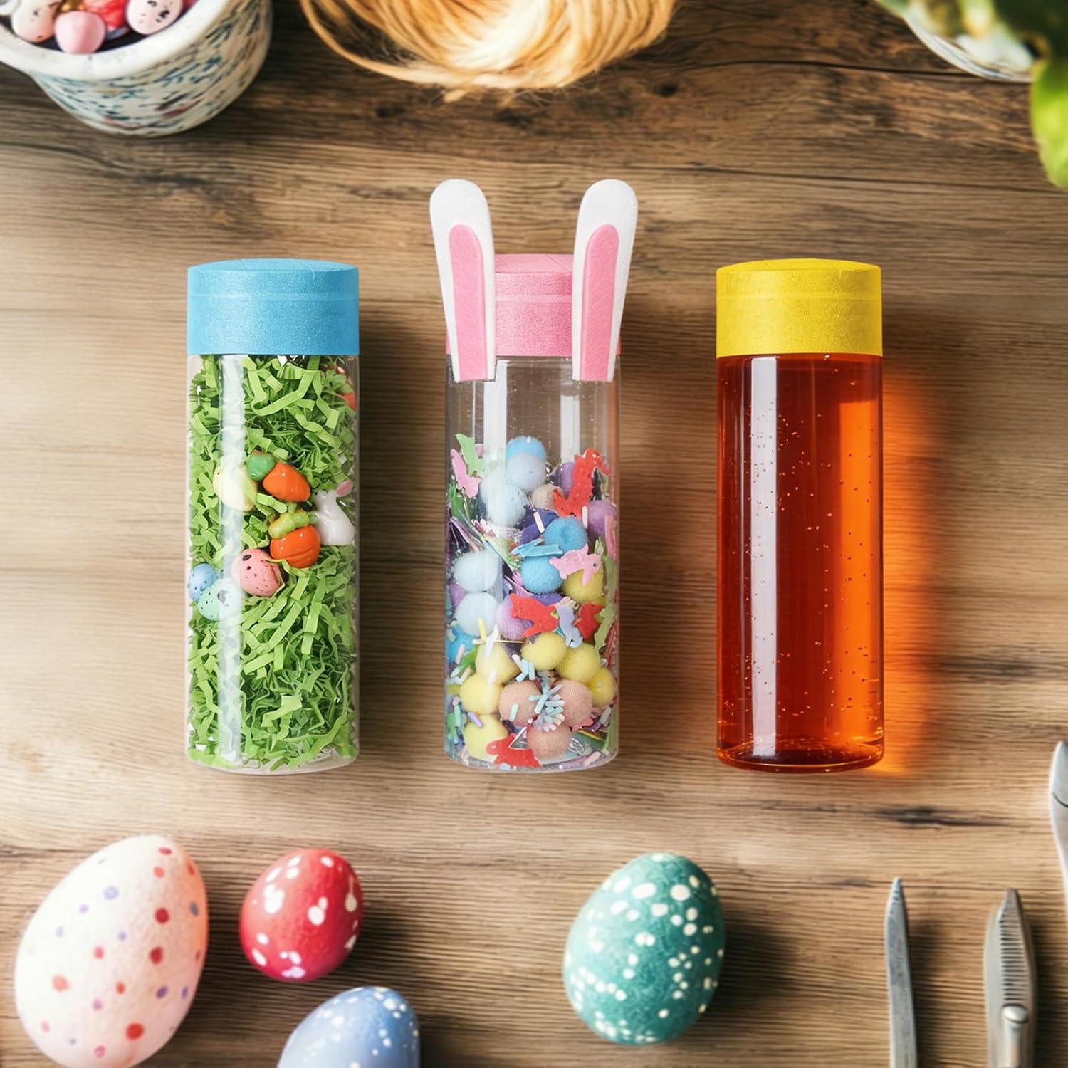 Gerrii 12 Pcs Sensory Bottles Kits 400 ml Plastic Calming Bottles Empty with Lid Calm Down Jar Kit Sensory Bottle Filler Cute Carrot Rabbit Containers for Relieving Anxiety Disturbed