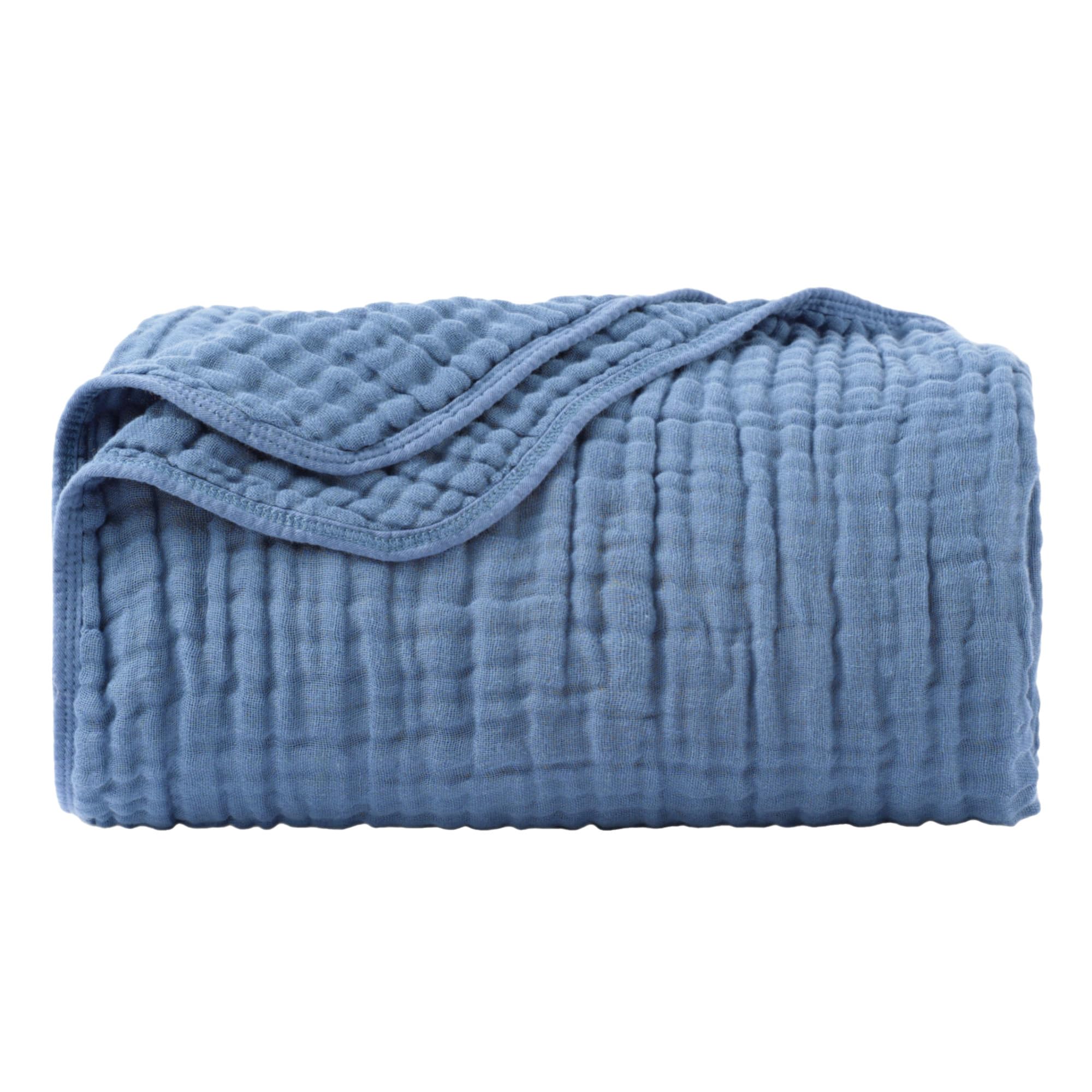 Battilo 100% Cotton Muslin Throw Blanket, 6-Layer Gauze Blanket for Summer, Large Blue Throws for Sofas Settees Armchairs, Lightweight and Breathable Cotton Blanket, 130x150cm