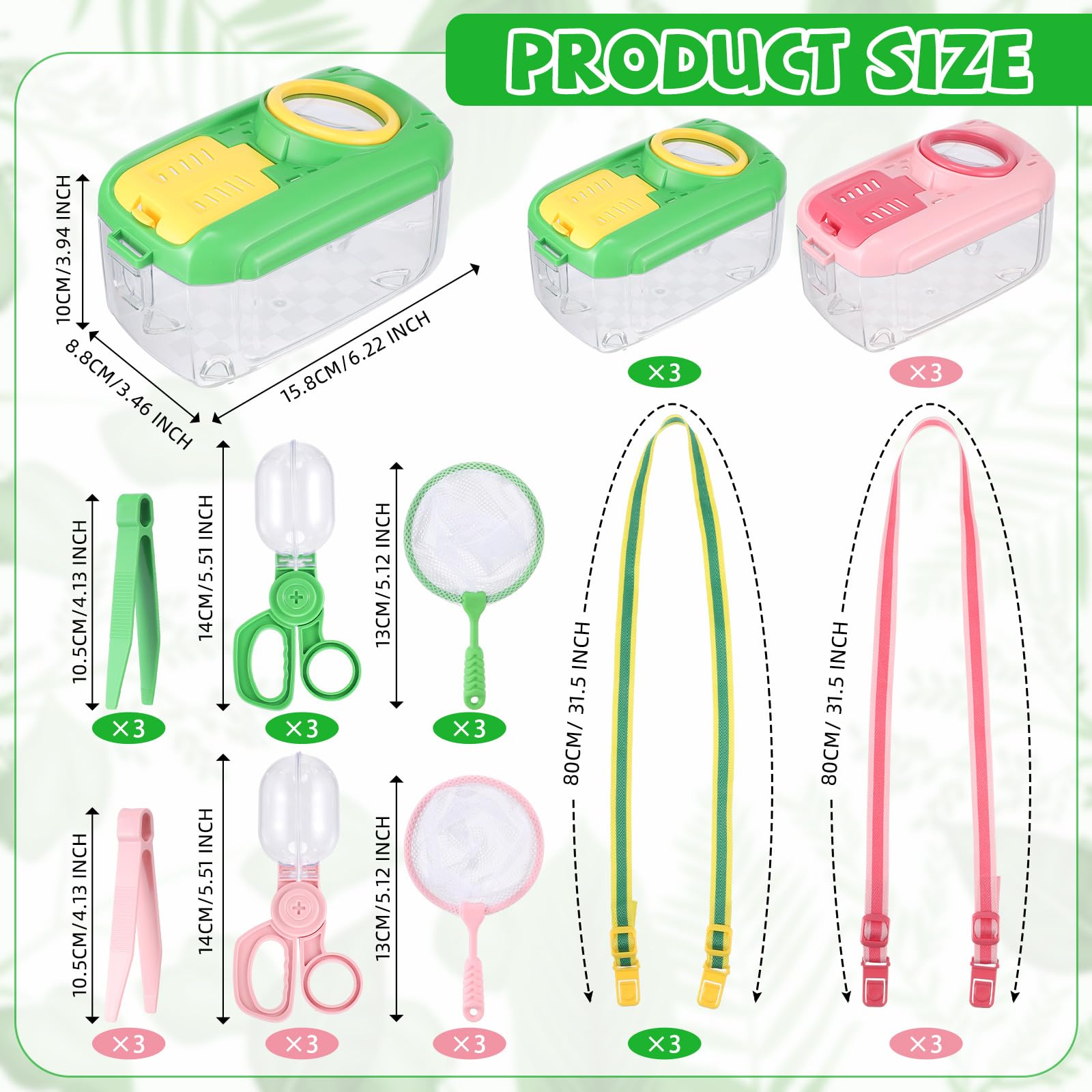 Halloscume 6 juegos de atrapasueños para niños, estudiantes, kit de captura de insectos con casa, red de mariposas, pinzas, contenedor de hábitats de jaula, regalo explorador (rosa, verde)