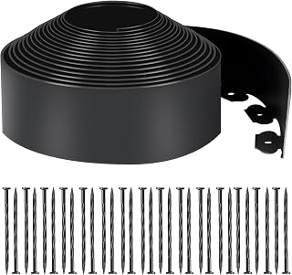 LINSHRY 33 FT Landscape Edging, 4 Inch Tall Garden Edging Border No Dig with 40 Spikes, Flexible Plastic Lawn Edging for Landscaping Flower Bed Yard