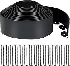 LINSHRY 33 FT Landscape Edging No Dig, 4 in.Tall Garden Edging Border with 30 Spikes, Flexible Plastic Lawn Edging for Landscaping Flower Bed Yard Pathway(Black)
