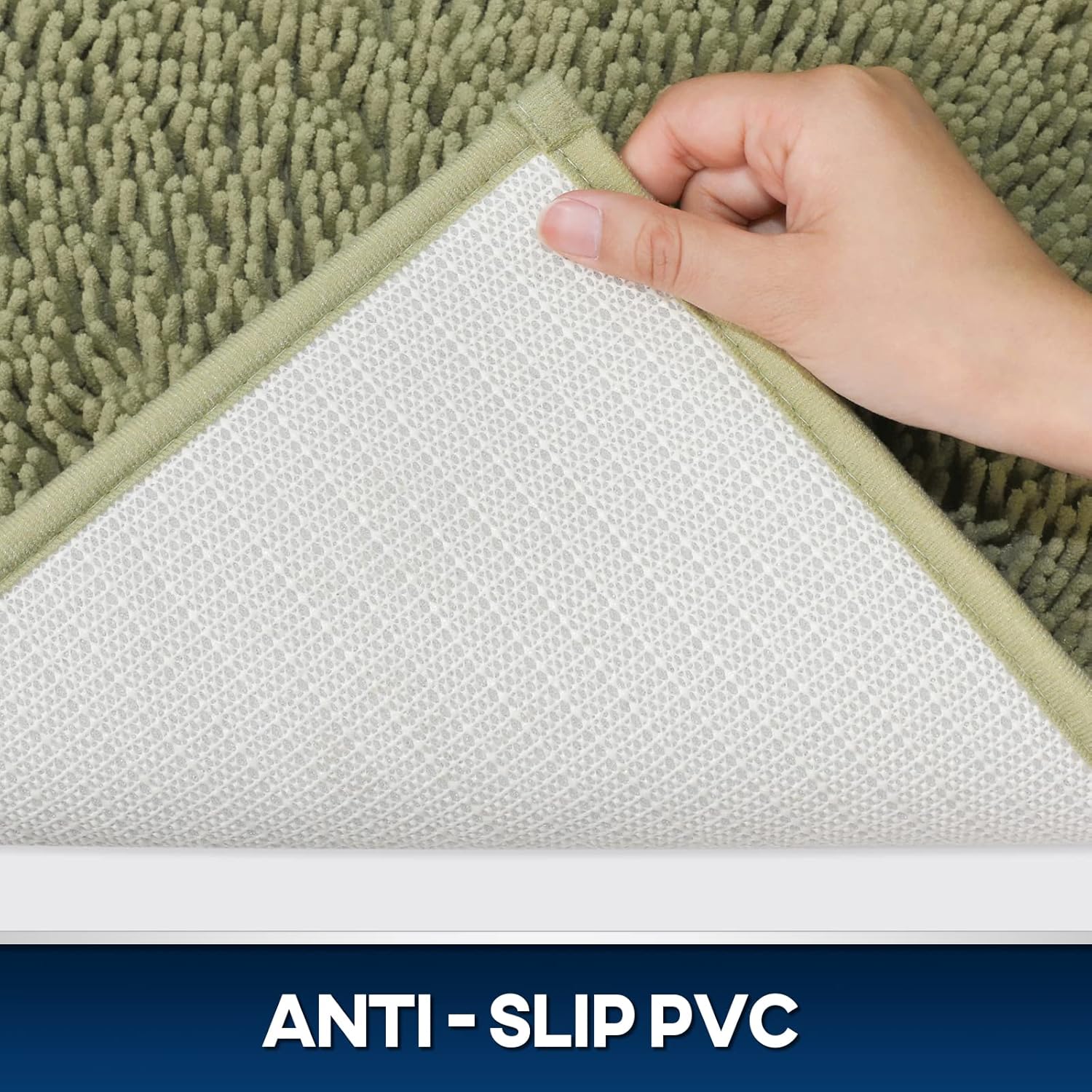 TREETONE Machine Washable Water Absorbent Bath Mat Bathroom Rugs Non Slip Soft Microfiber Mat (Set of 3-Medium 20" x 32"/Contour/Lid Cover, Sage Green)