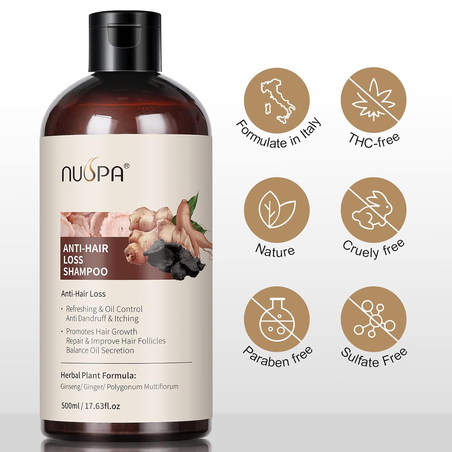 5 in 1 Herbal Anti Hair Thinning Shampoo, 100% Natural Organic Hair Wash Anti Hair Loss Shampoo Infused with Ginger,Ginseng, Polygonum Multiflorum,Regrowth HairCare Treatment For Women Men,Daily Use