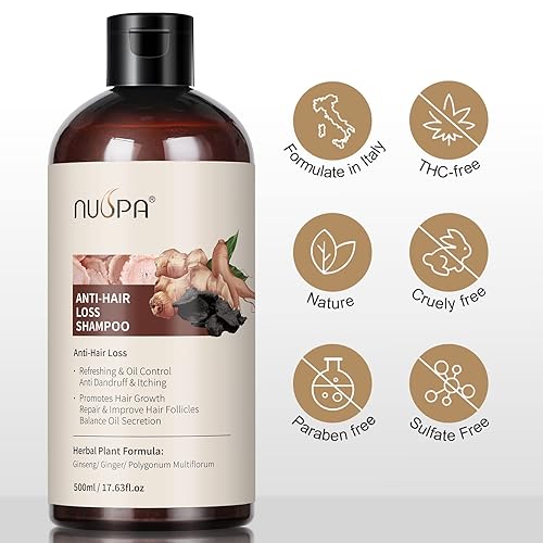 Miniatura 2 de Champú para adelgazar el cabello 5 en 1, lavado de cabello orgánico 100% natural infundido con jengibre, ginseng, Polygonum Multiflorum, tratamiento
