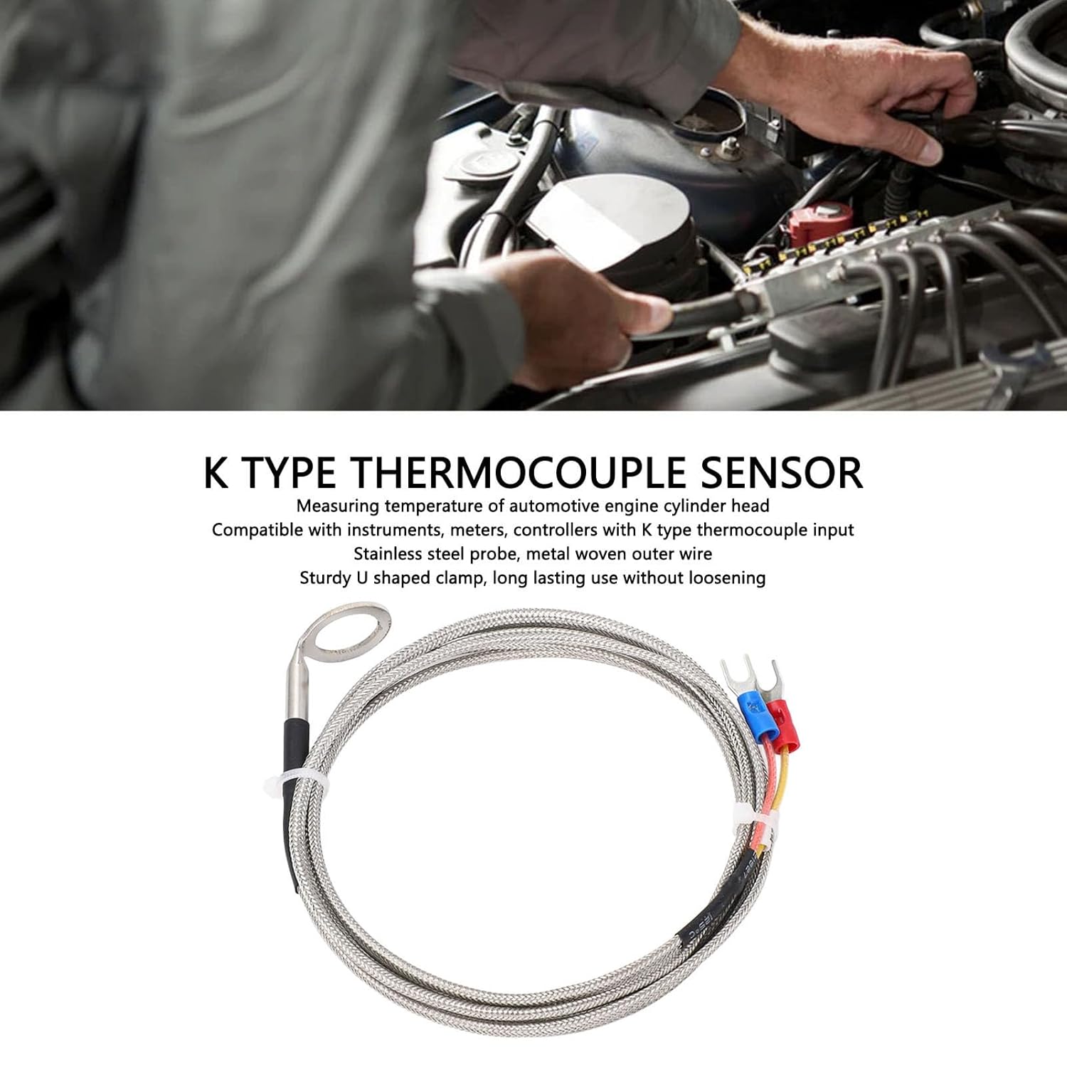 K Type Thermocouple Probe with 14mm Washer Stainless Steel Temperature Sensor for Automotive CHT Measurement -40~1000°C Cable Compatible with Engine Cylinder Head