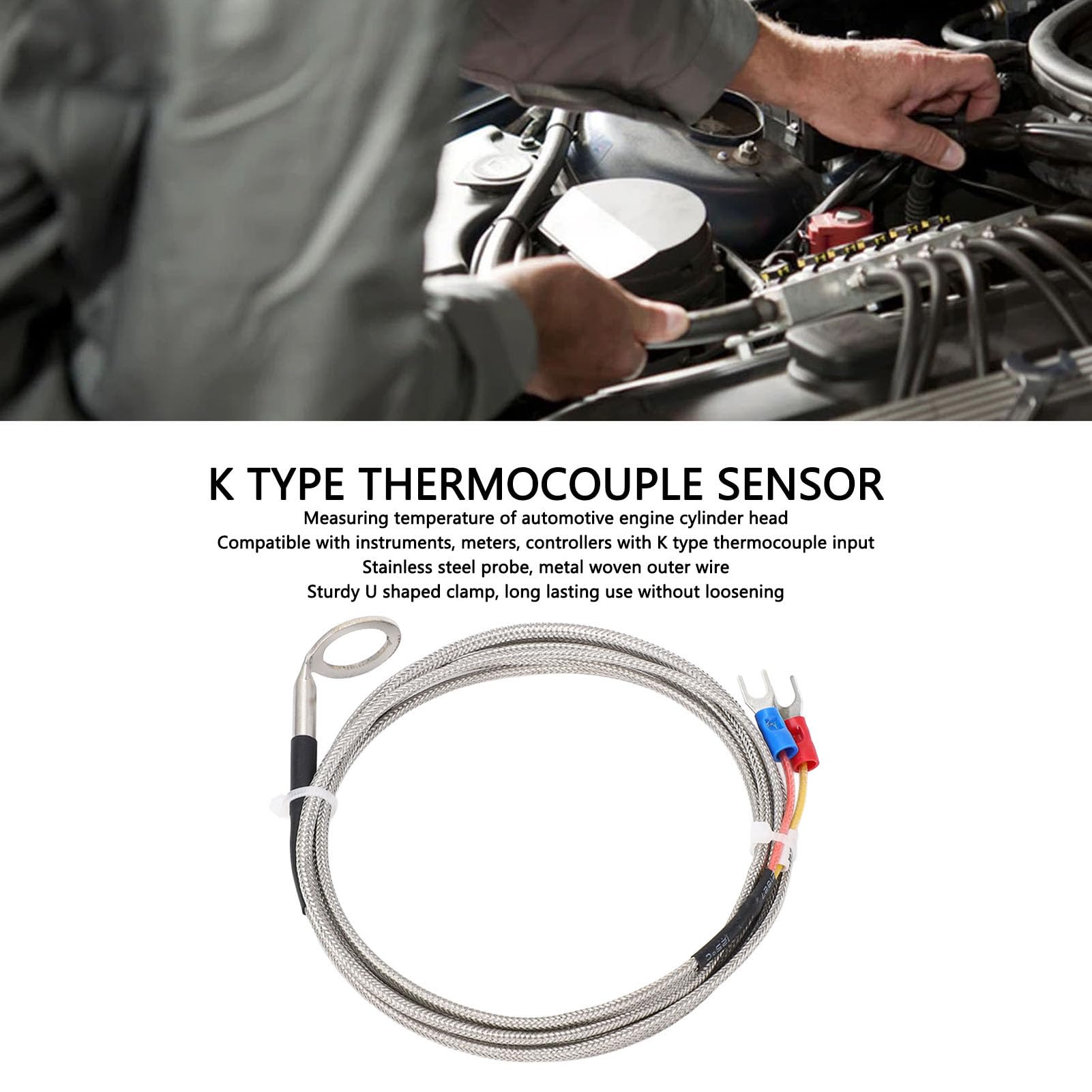 Cryfokt "Capteur de Température Robuste de Type K" pour la Mesure de Culasse de Moteur Automobile avec Rondelle de 14 Mm (#1)