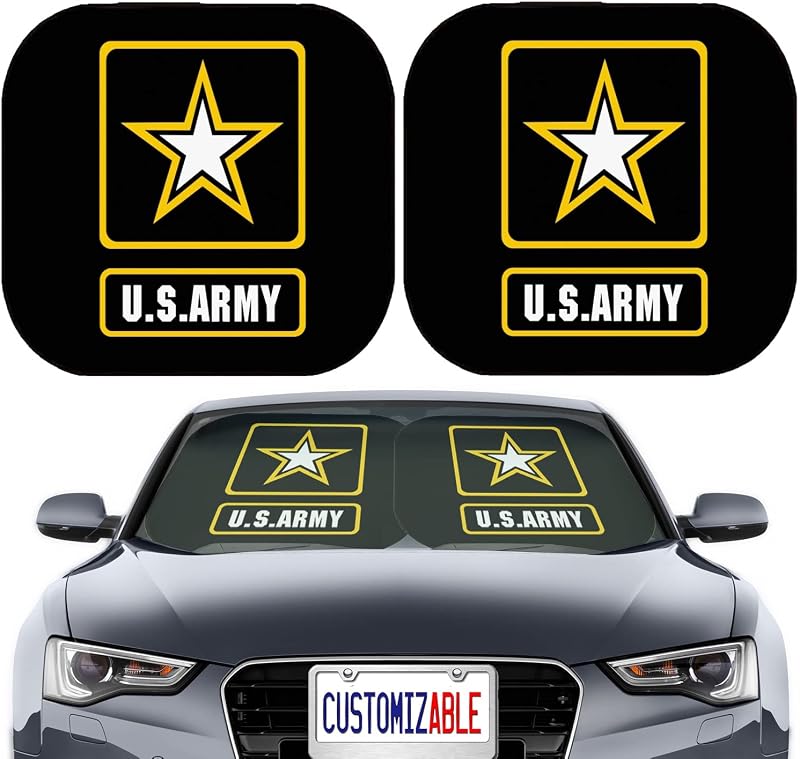 Protetor solar para para-brisa maizi com estampa Army Flag, fechamento com gancho e argola, para carros, SUVs, picapes e vans, kit com 2 peças