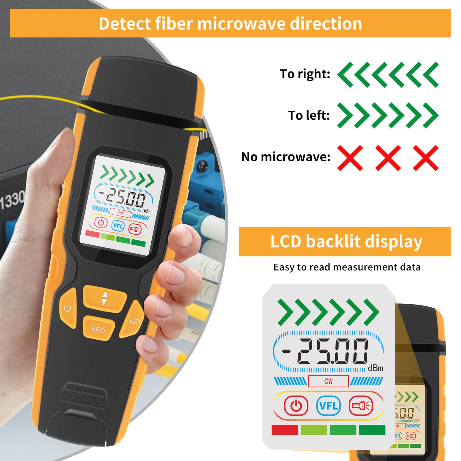 Henkion LWL Tester Handheld Glasfaser-Identifikator mit Echtzeit-Fehlerortung, 850-1700nm SM/MM Power Meter VFL Funktion LED Display, Glasfaserkabel Tester für Netzwerk & Telekommunikation