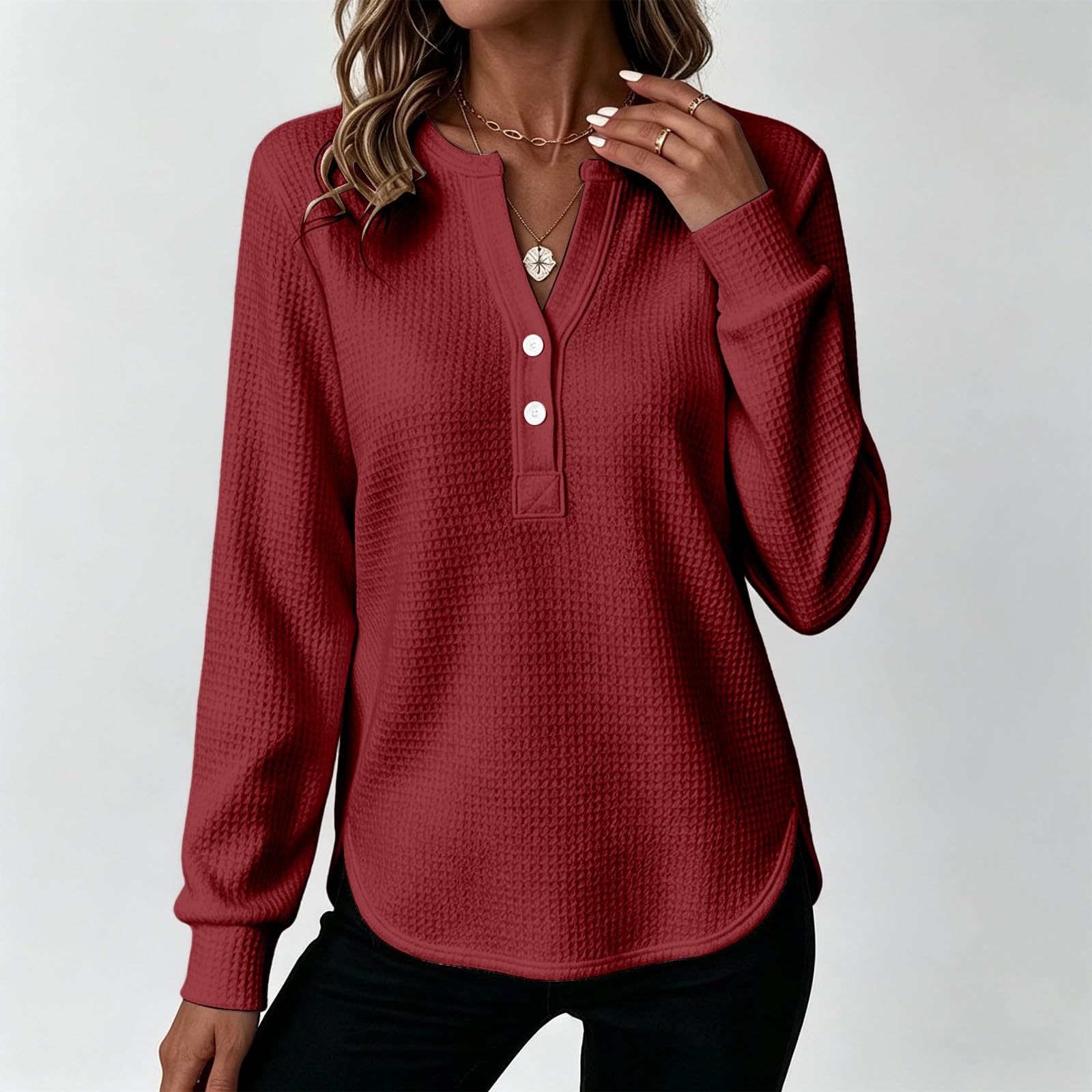 Sudadera Informal de Manga Larga con Cuello francés y Botones, Estilo Urban
